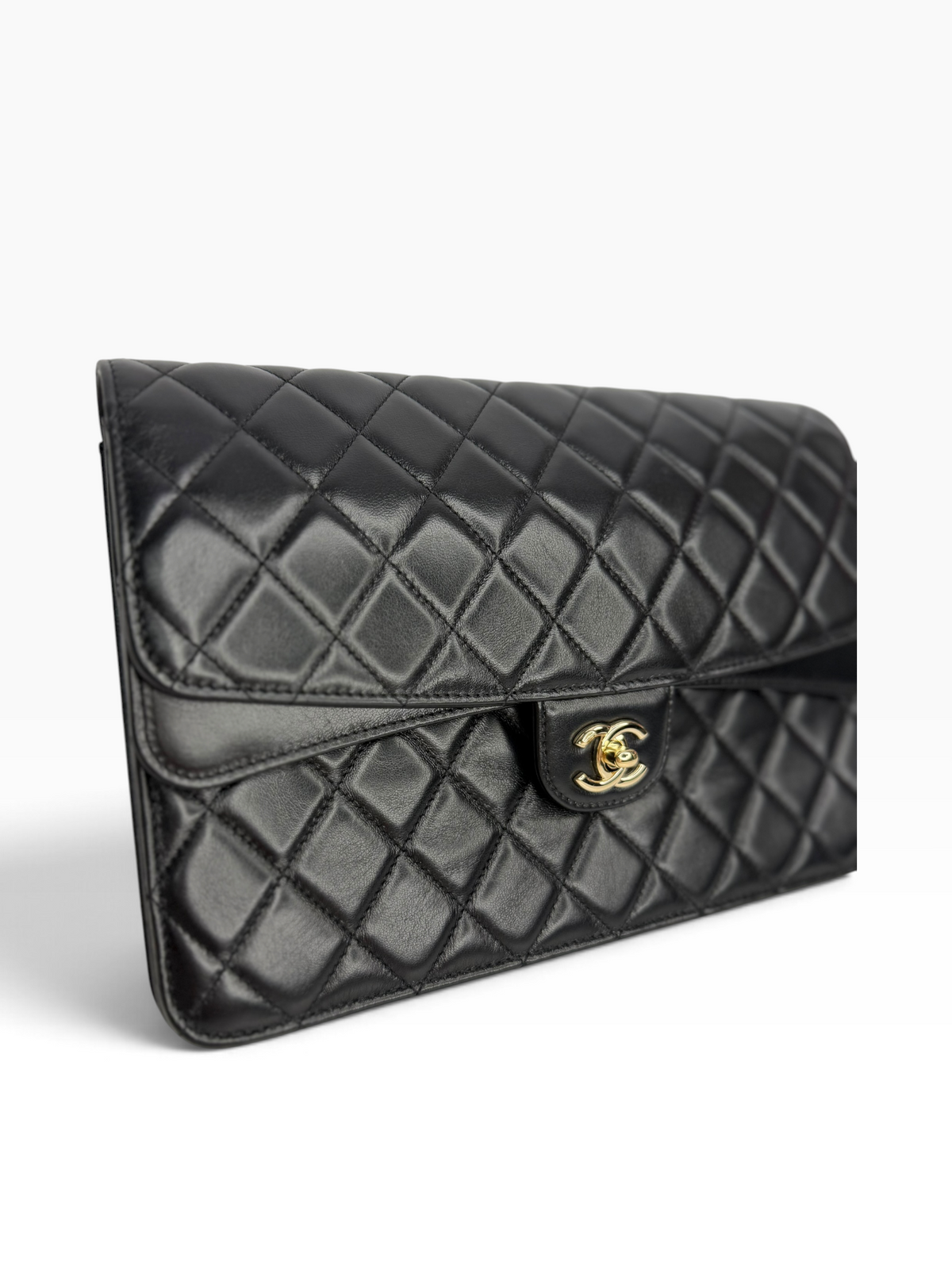 Chanel Double Flap Clutch Black SHW T8844