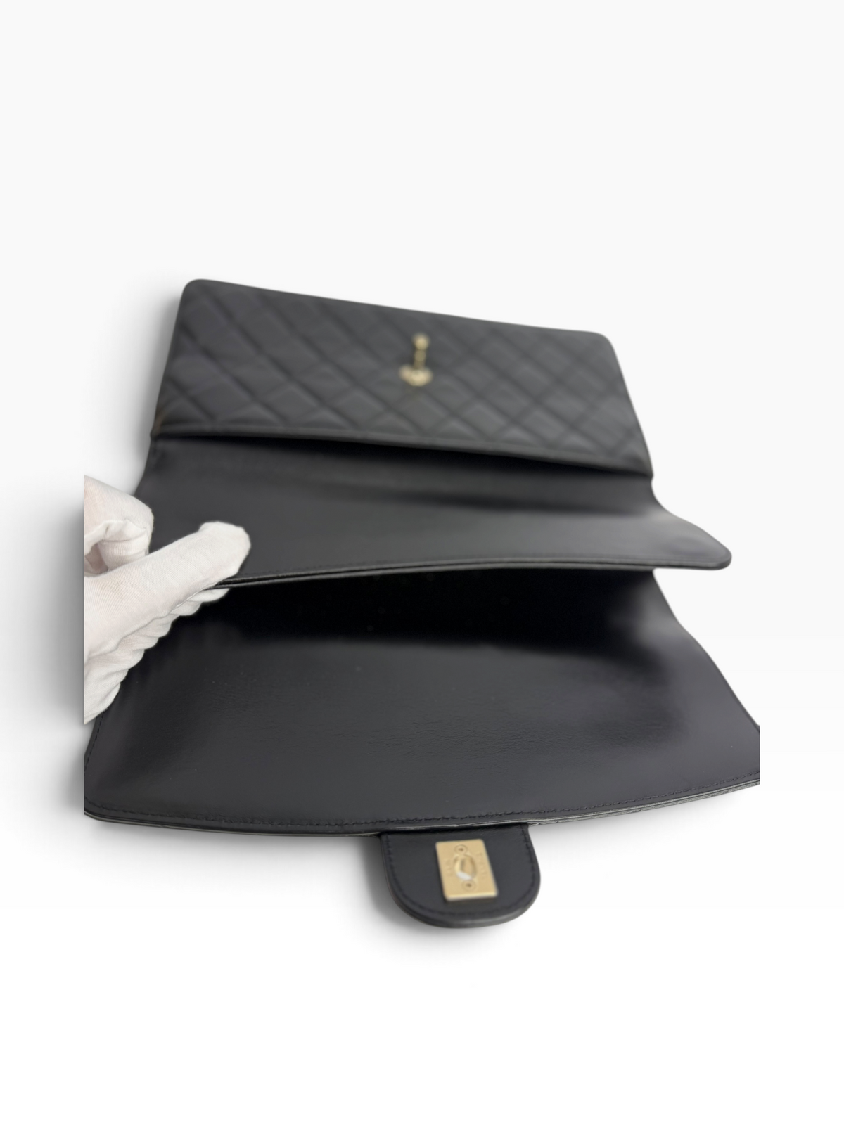 Chanel Double Flap Clutch Black SHW T8844