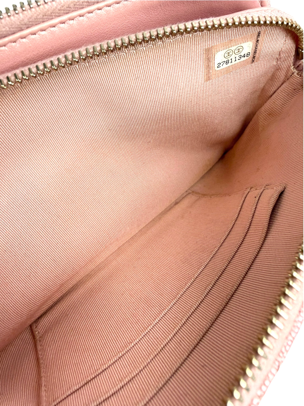 Chanel Small Iridescent Pink Double Zip Clutch With Chain T9156