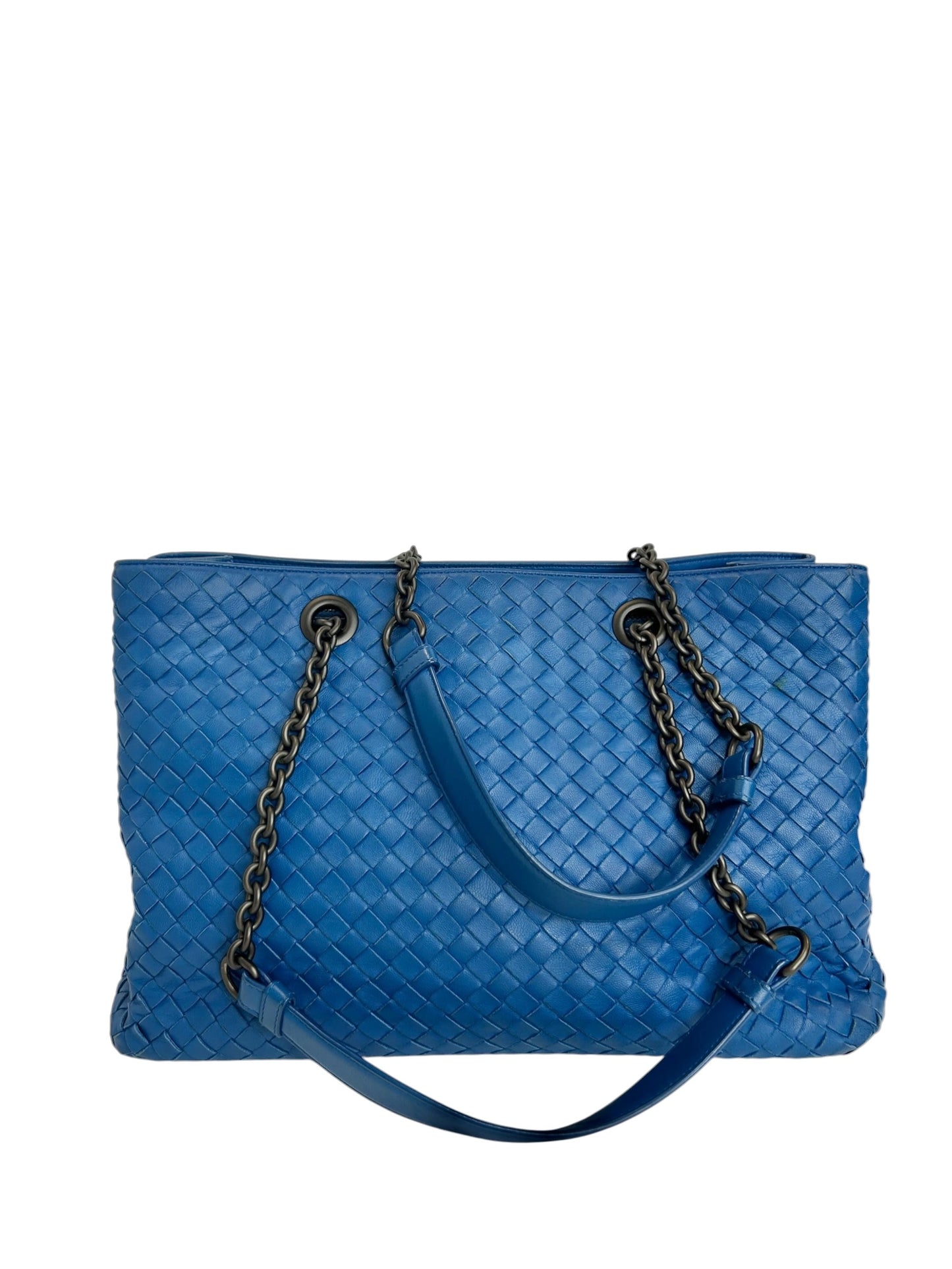 Bottega Veneta Medium Blue Intrecciato Chain Tote T8157