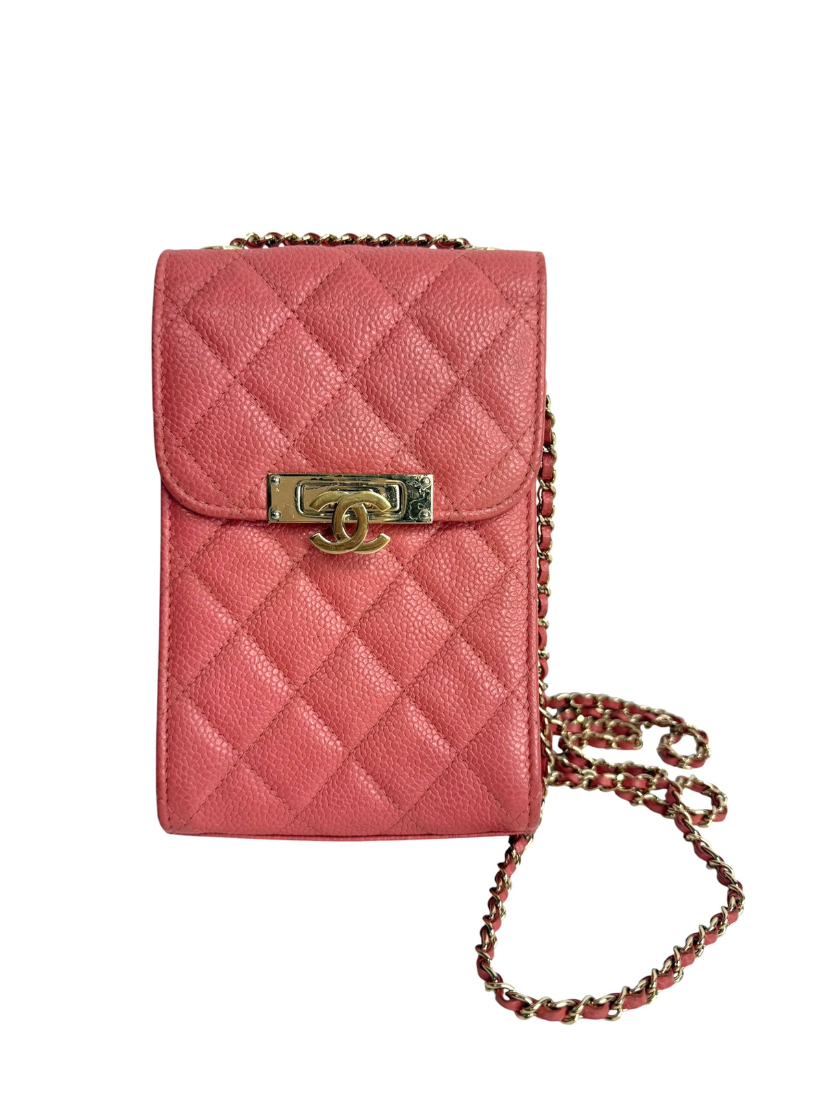 Chanel Pink Caviar Phone Holder Crossbody T9164