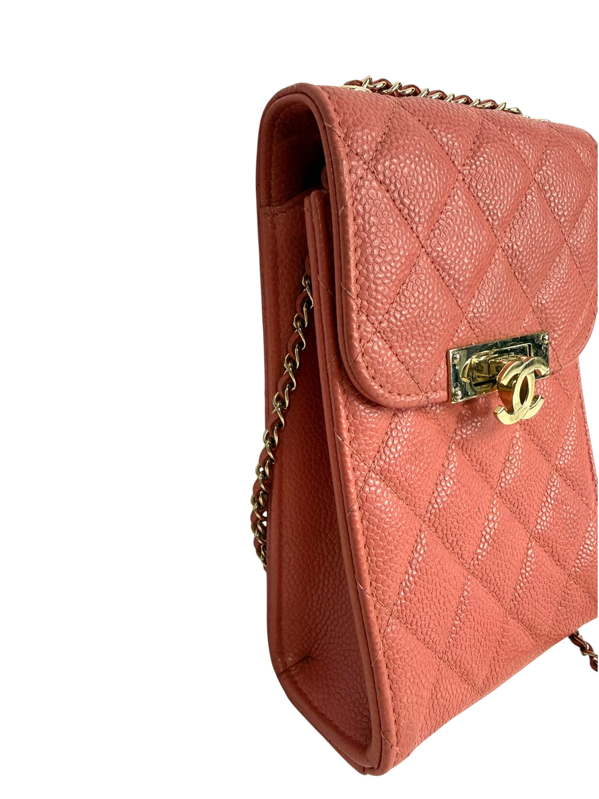Chanel Pink Caviar Phone Holder Crossbody T9164