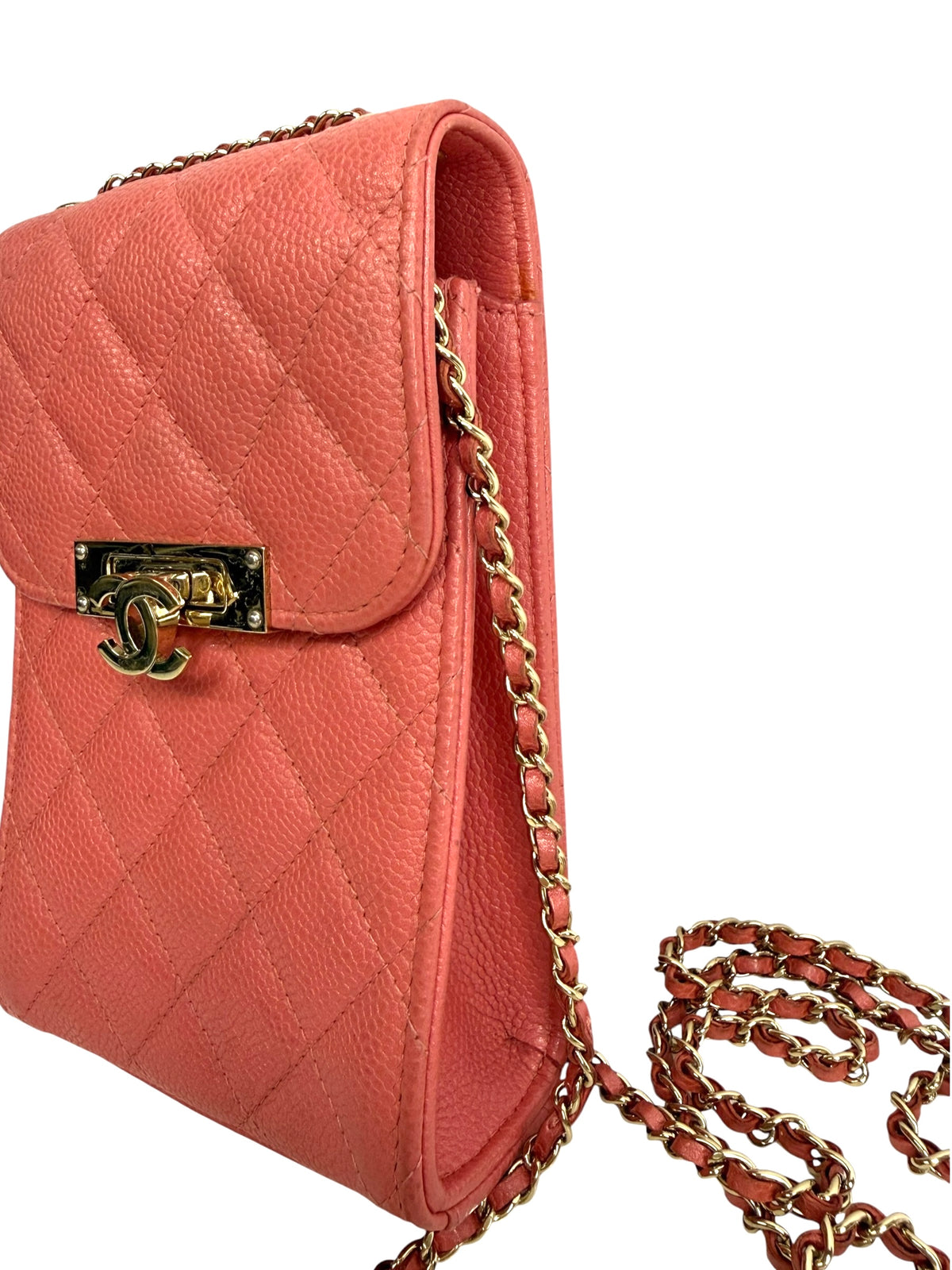 Chanel Pink Caviar Phone Holder Crossbody T9164