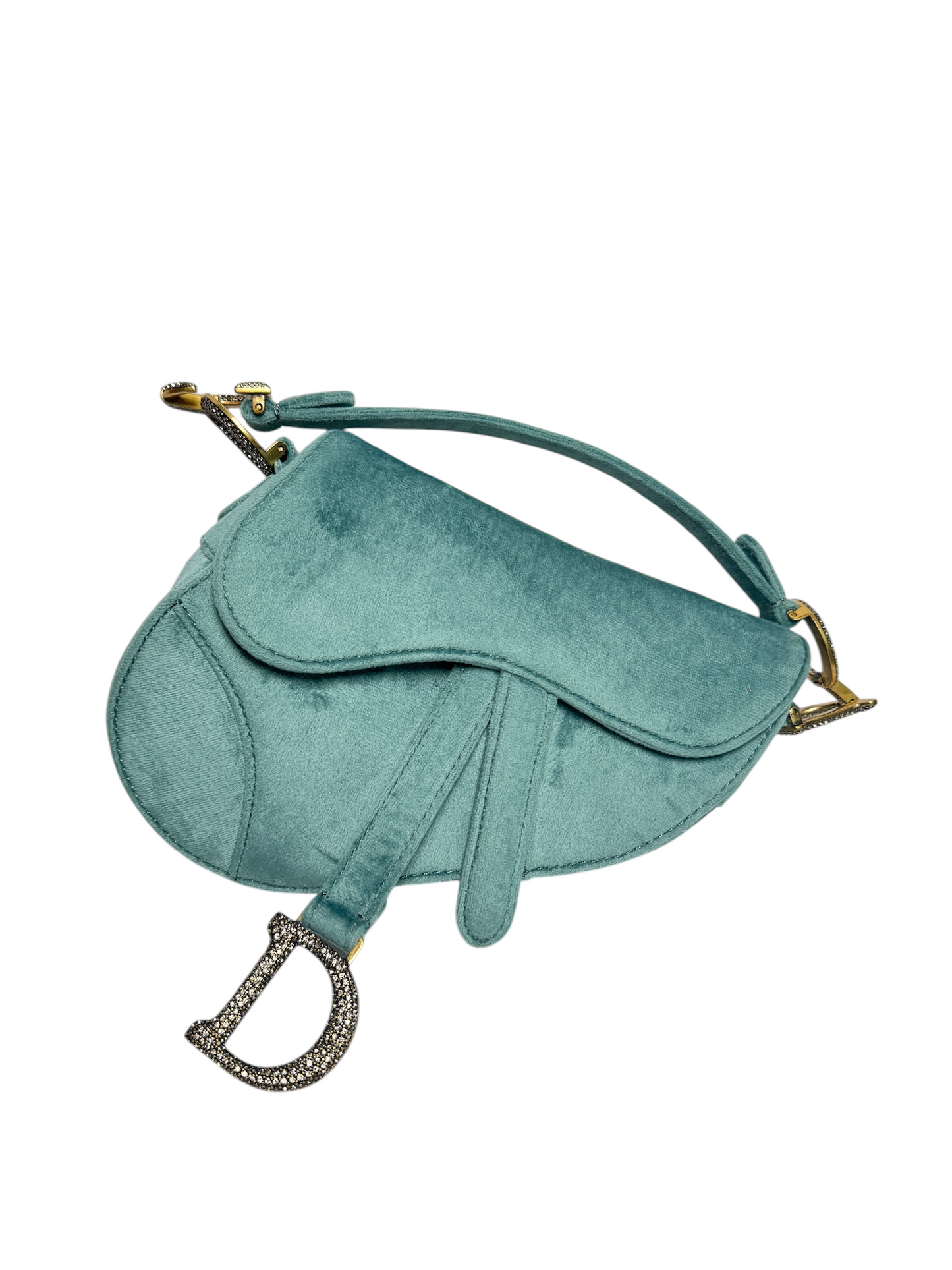 Christian Dior Velvet Blue Small Saddle GHW