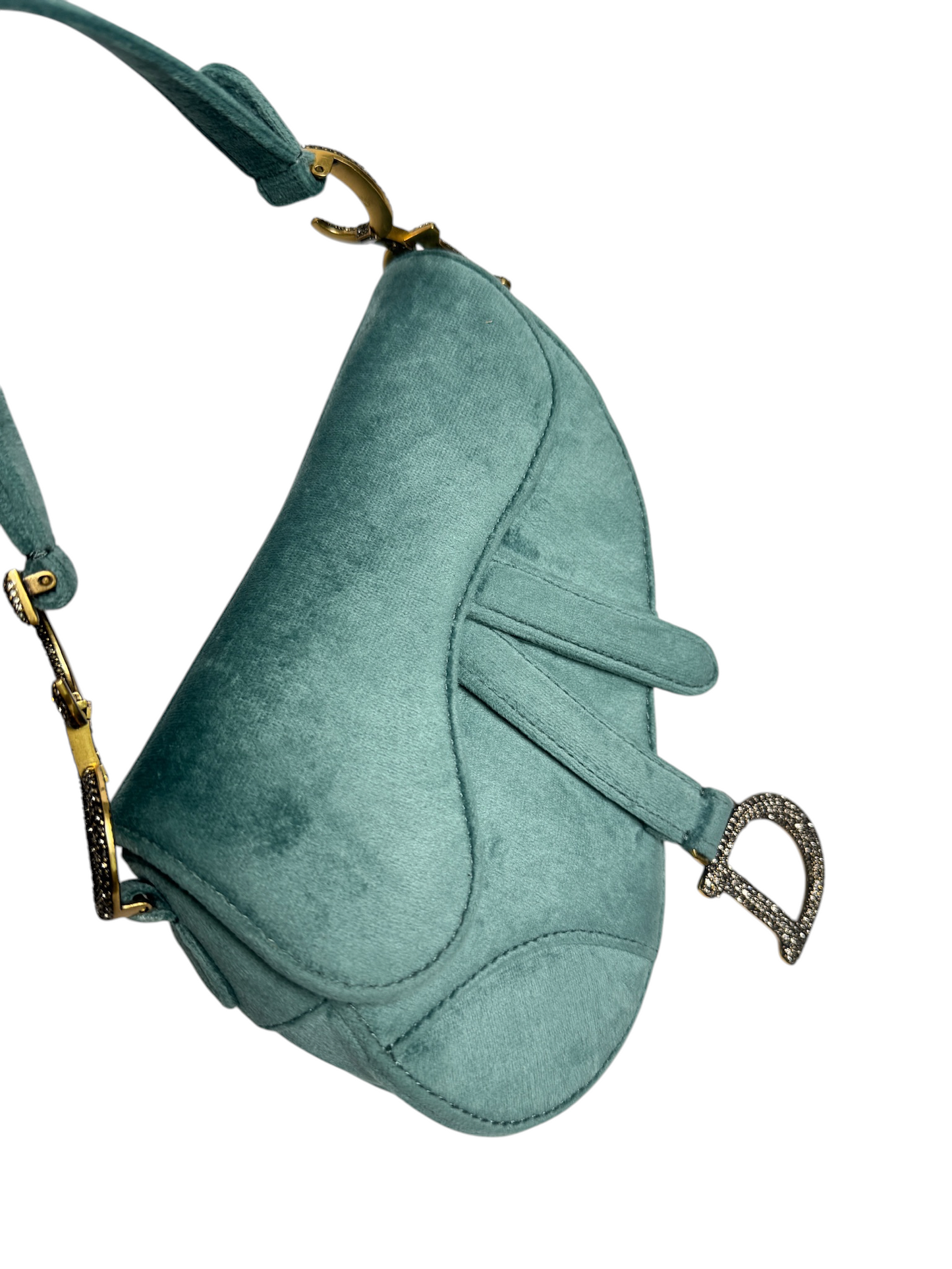 Christian Dior Velvet Blue Small Saddle GHW