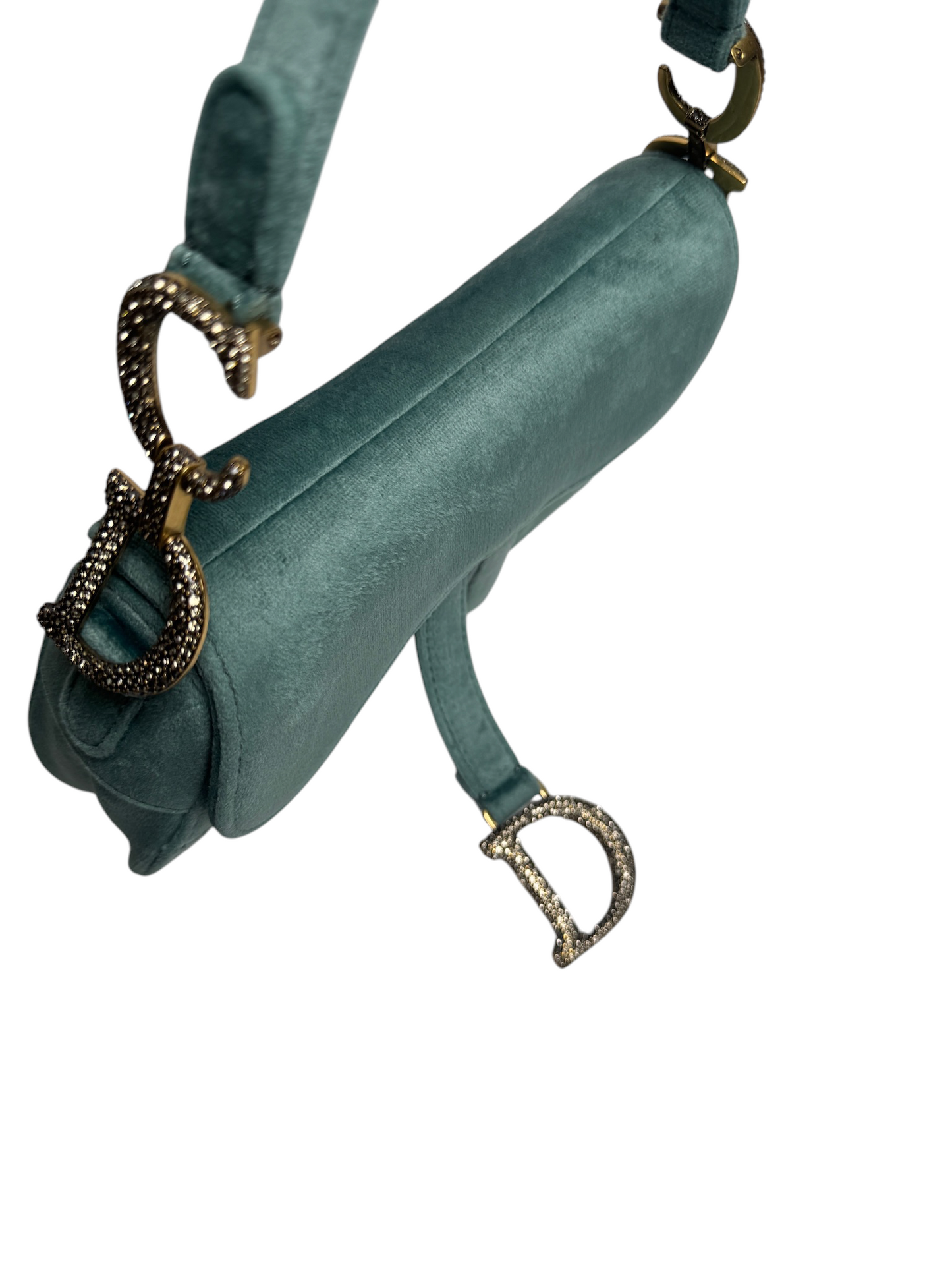 Christian Dior Velvet Blue Small Saddle GHW