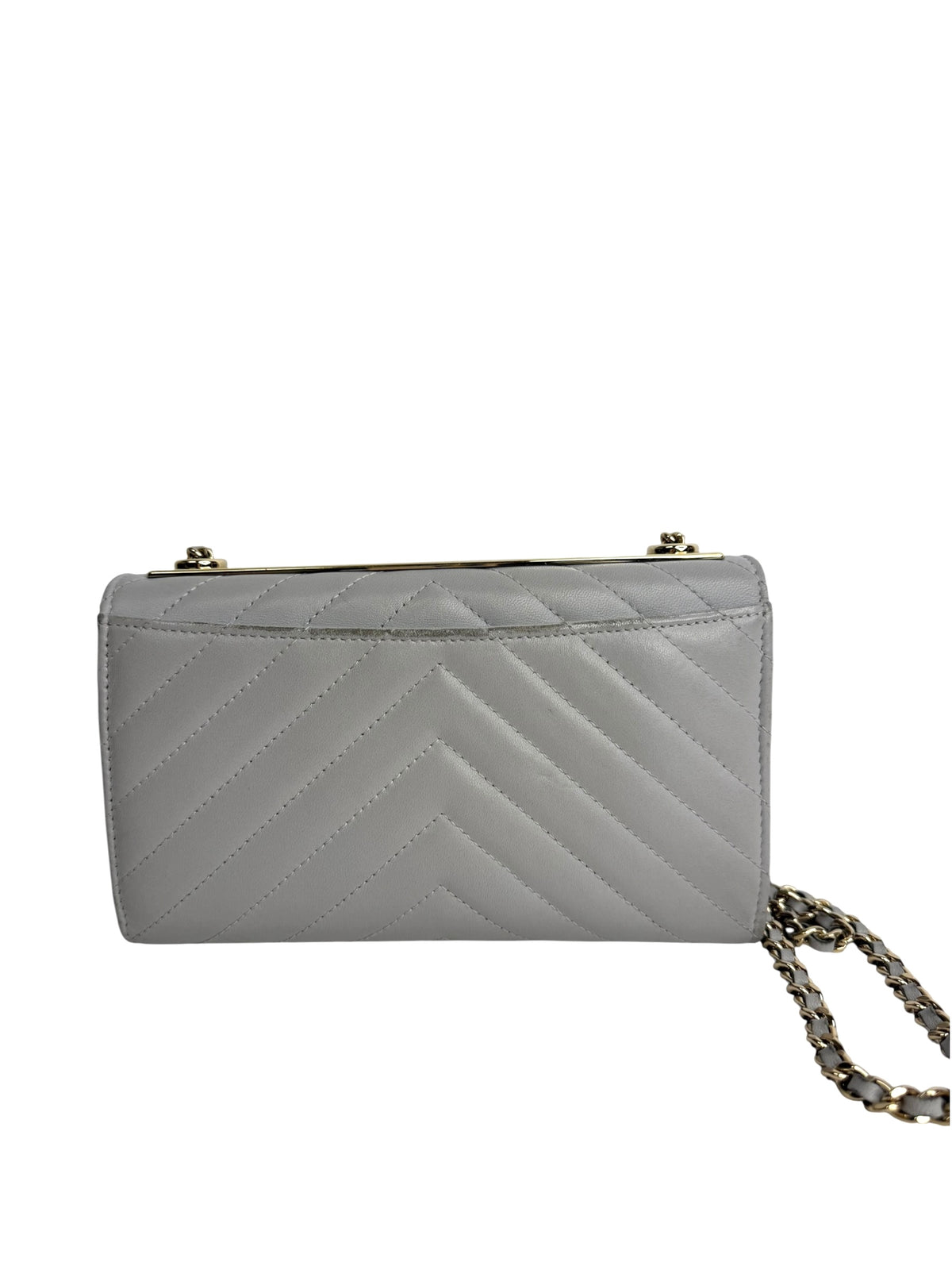 Chanel Gray Lambskin Chevron Trendy Wallet On Chain T9096