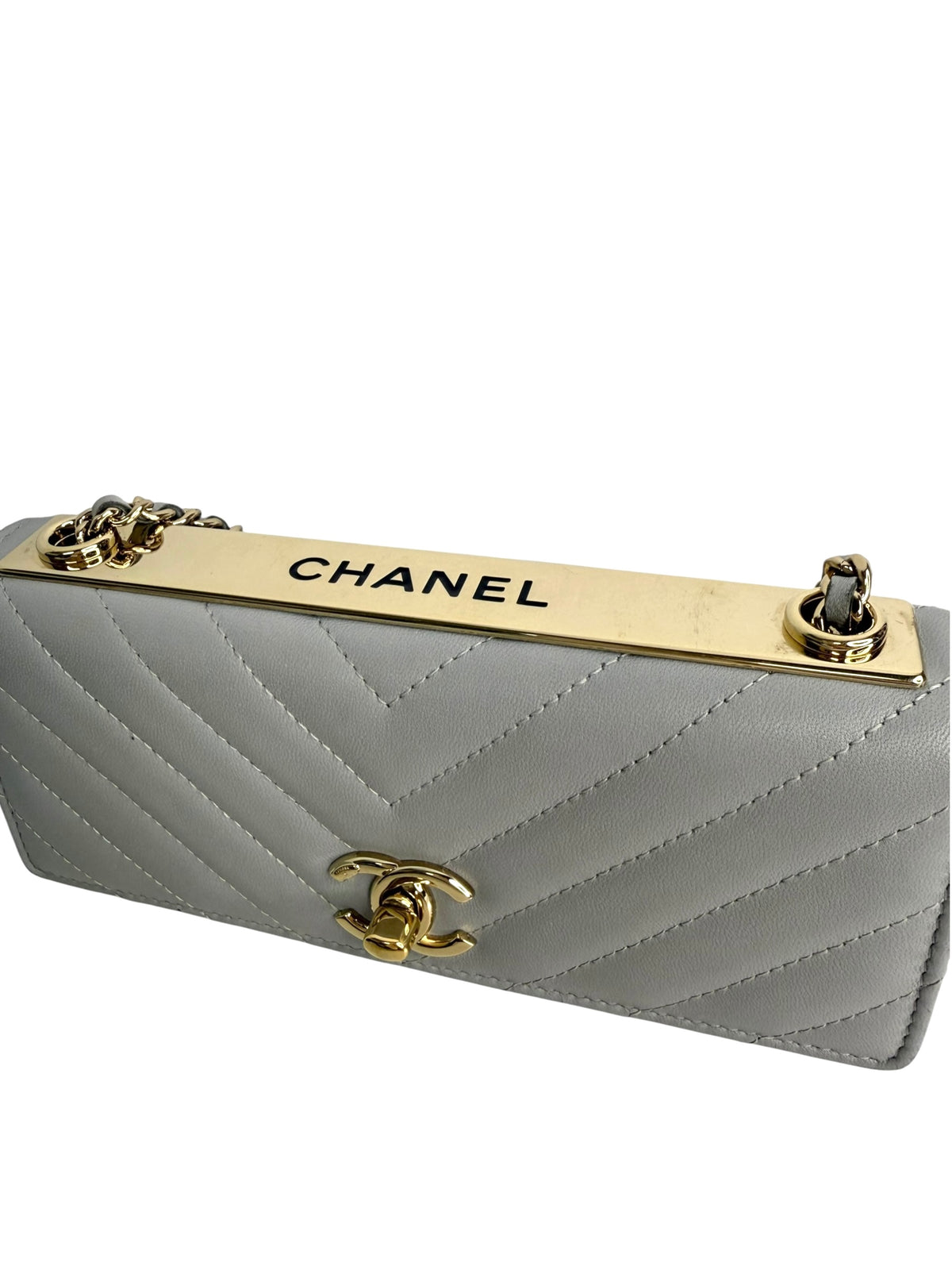 Chanel Gray Lambskin Chevron Trendy Wallet On Chain T9096