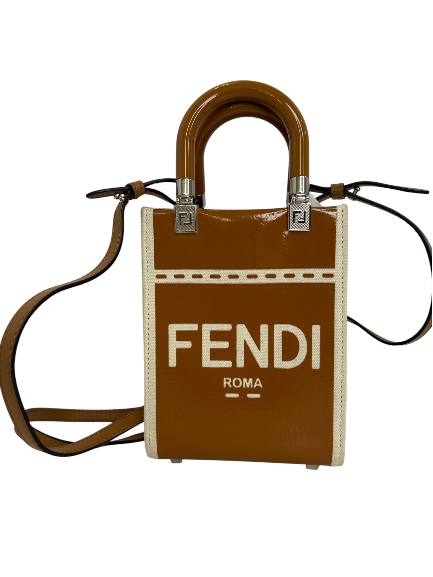 Fendi Patent Brown Canvas Shopper Tote T8106