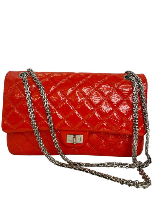 Chanel Medium Blood Orange Patent Reissue Double Flap SHW T8568