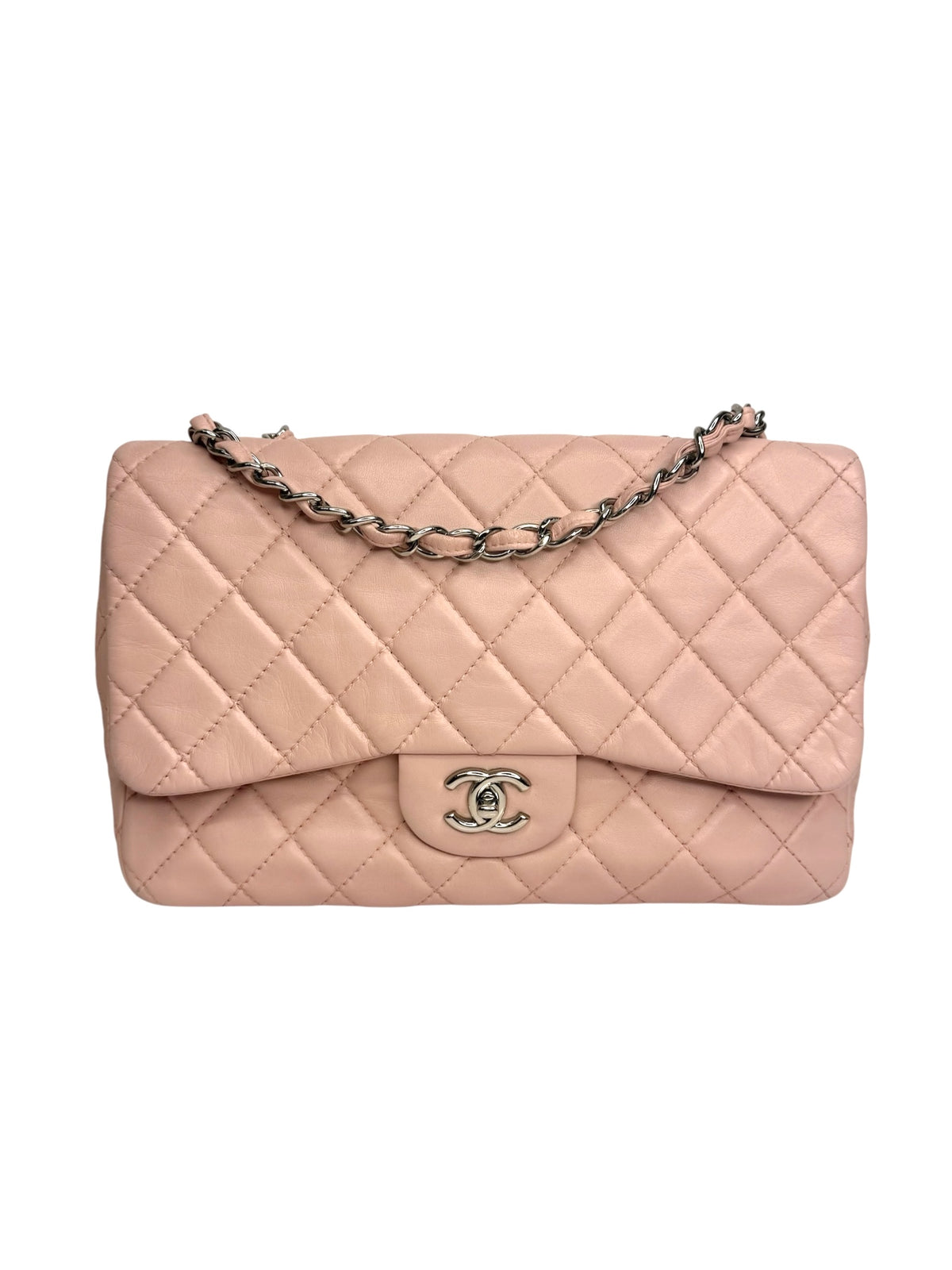 Chanel Light Pink Lambskin Jumbo Single Flap SHW T9373
