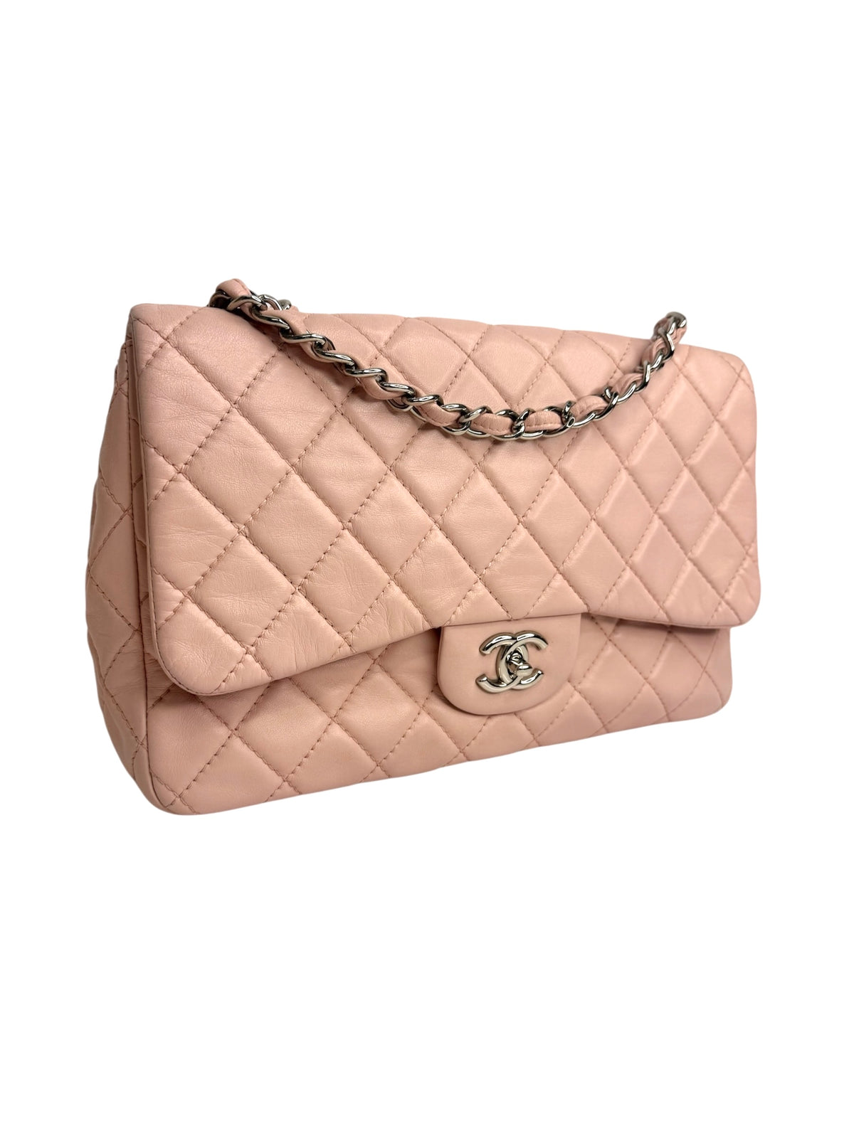 Chanel Light Pink Lambskin Jumbo Single Flap SHW T9373