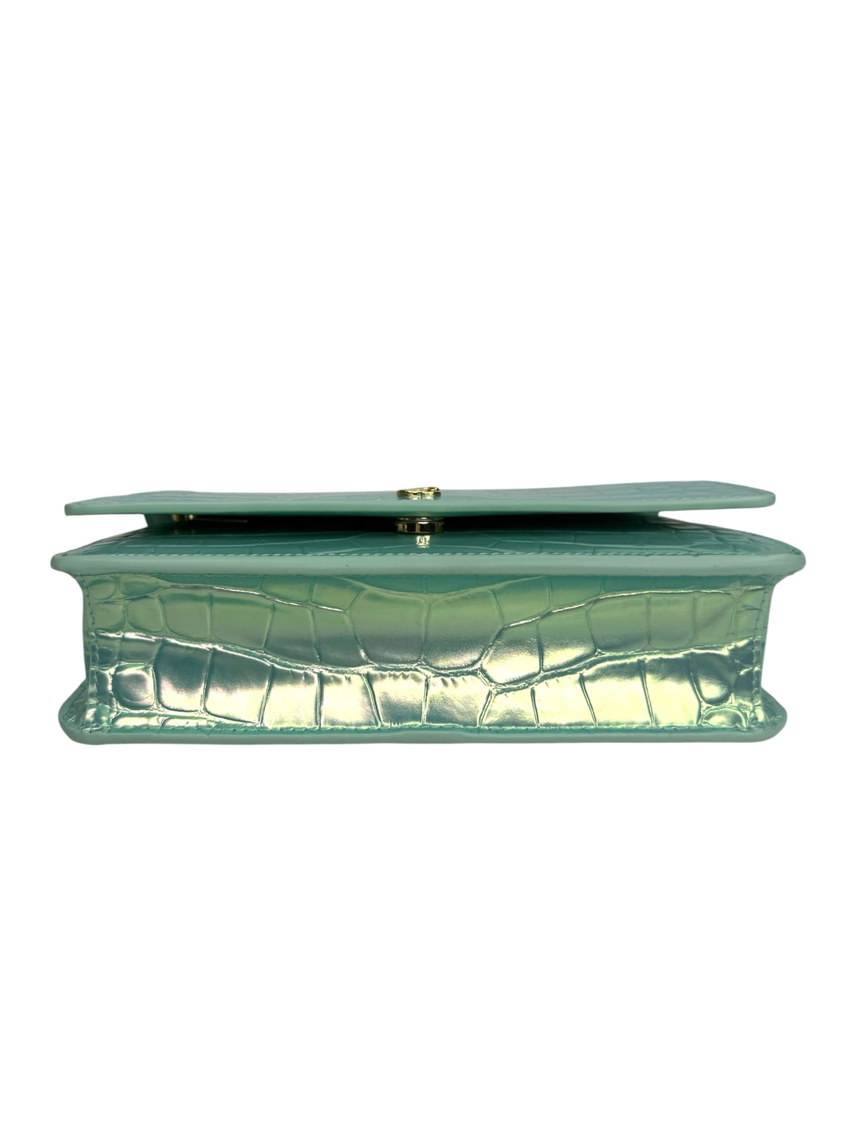 Chanel Crocodile Embossed Iridescent Turquoise Wallet on Chain T9443
