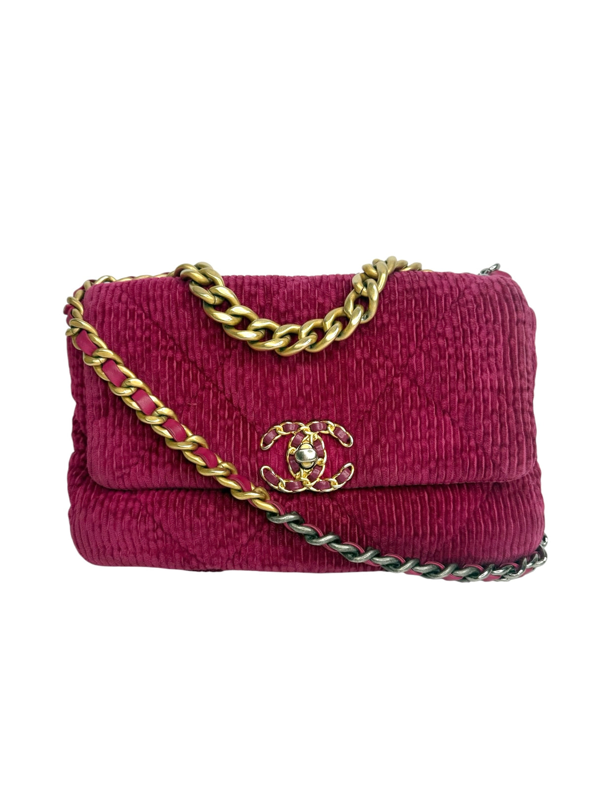 Chanel 19 Medium Pink Quilted Corduroy Flap T9431