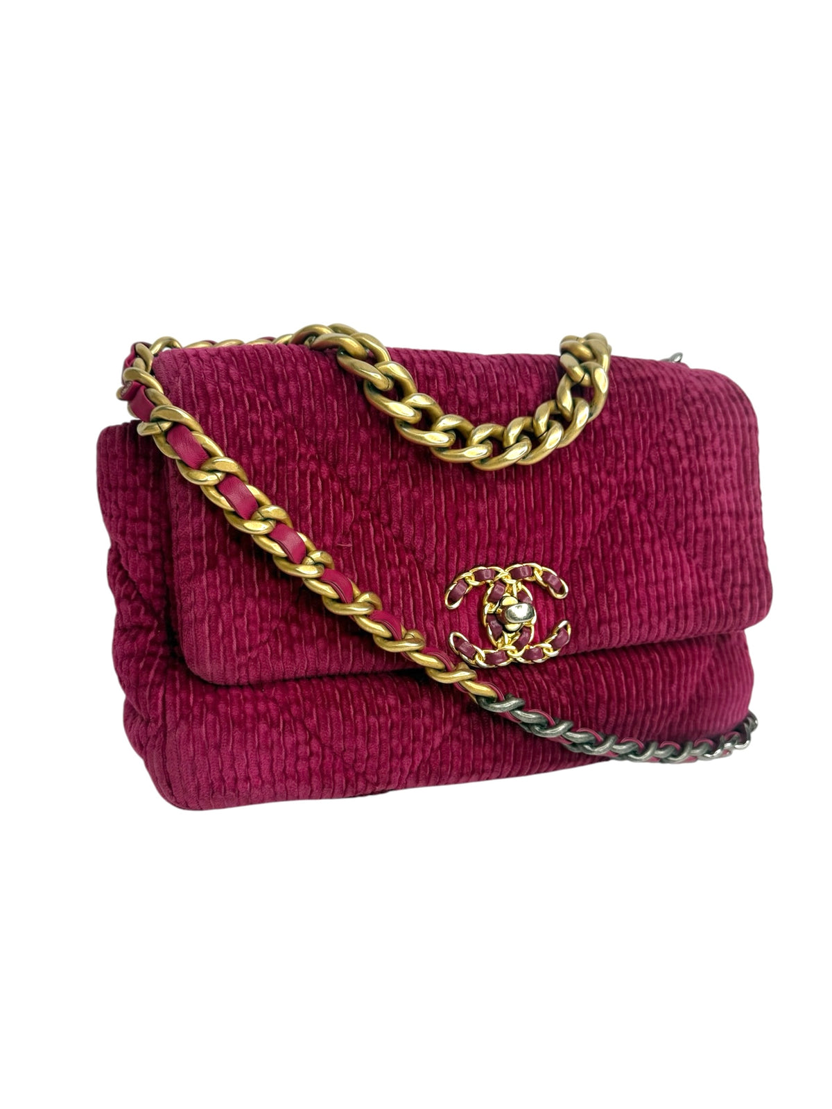 Chanel 19 Medium Pink Quilted Corduroy Flap T9431