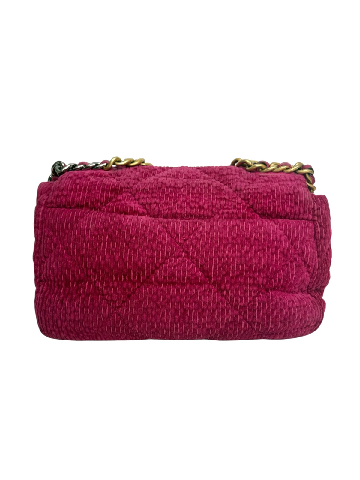 Chanel 19 Medium Pink Quilted Corduroy Flap T9431