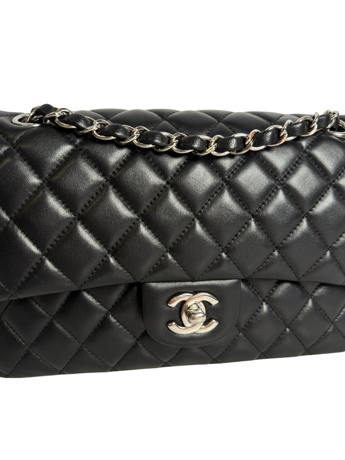 Chanel Black Lambskin Medium Double Flap SHW T8437