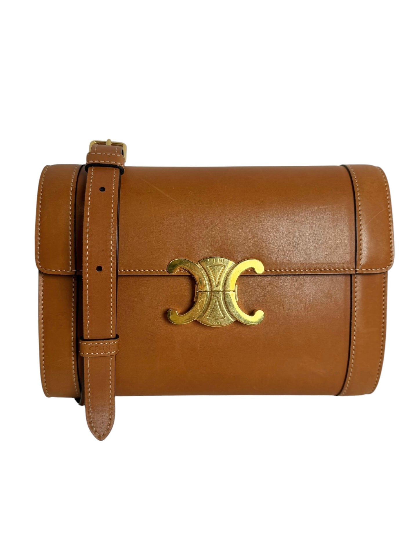 Celine Brown Shiny Calfskin Triomphe Crossbody T1035
