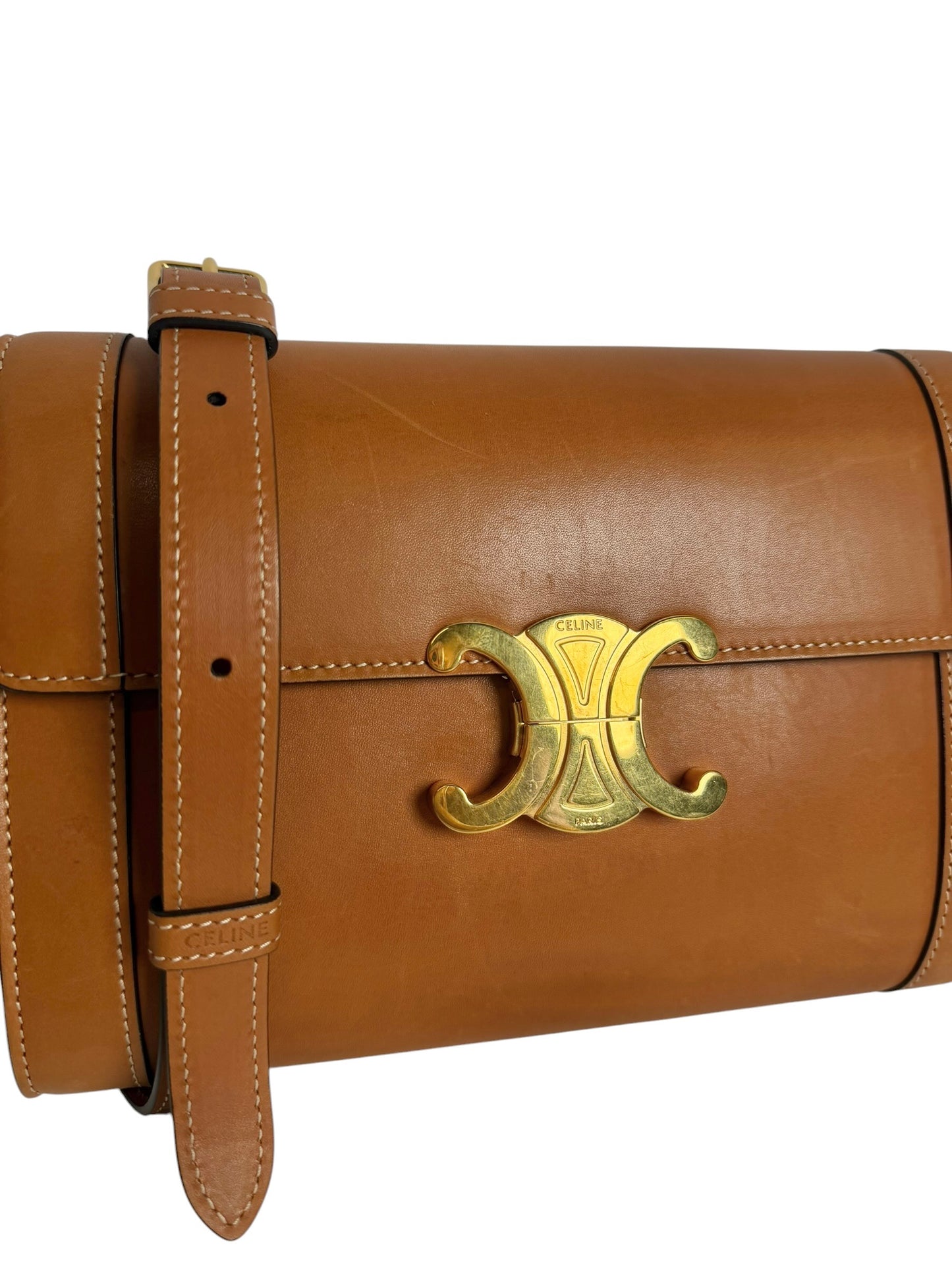 Celine Brown Shiny Calfskin Triomphe Crossbody T1035