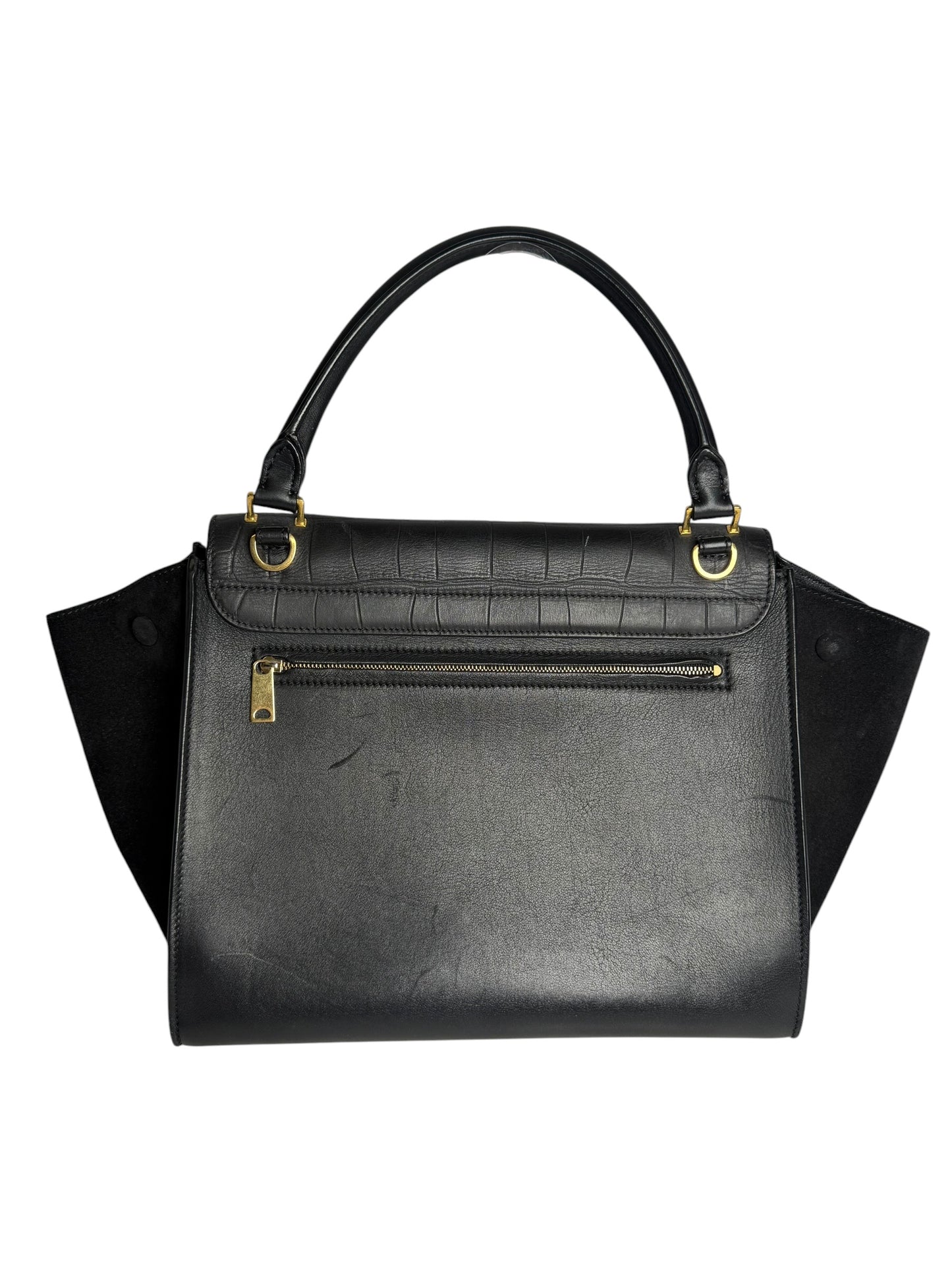 Celine Black Crocodile Embossed Trapeze T8144