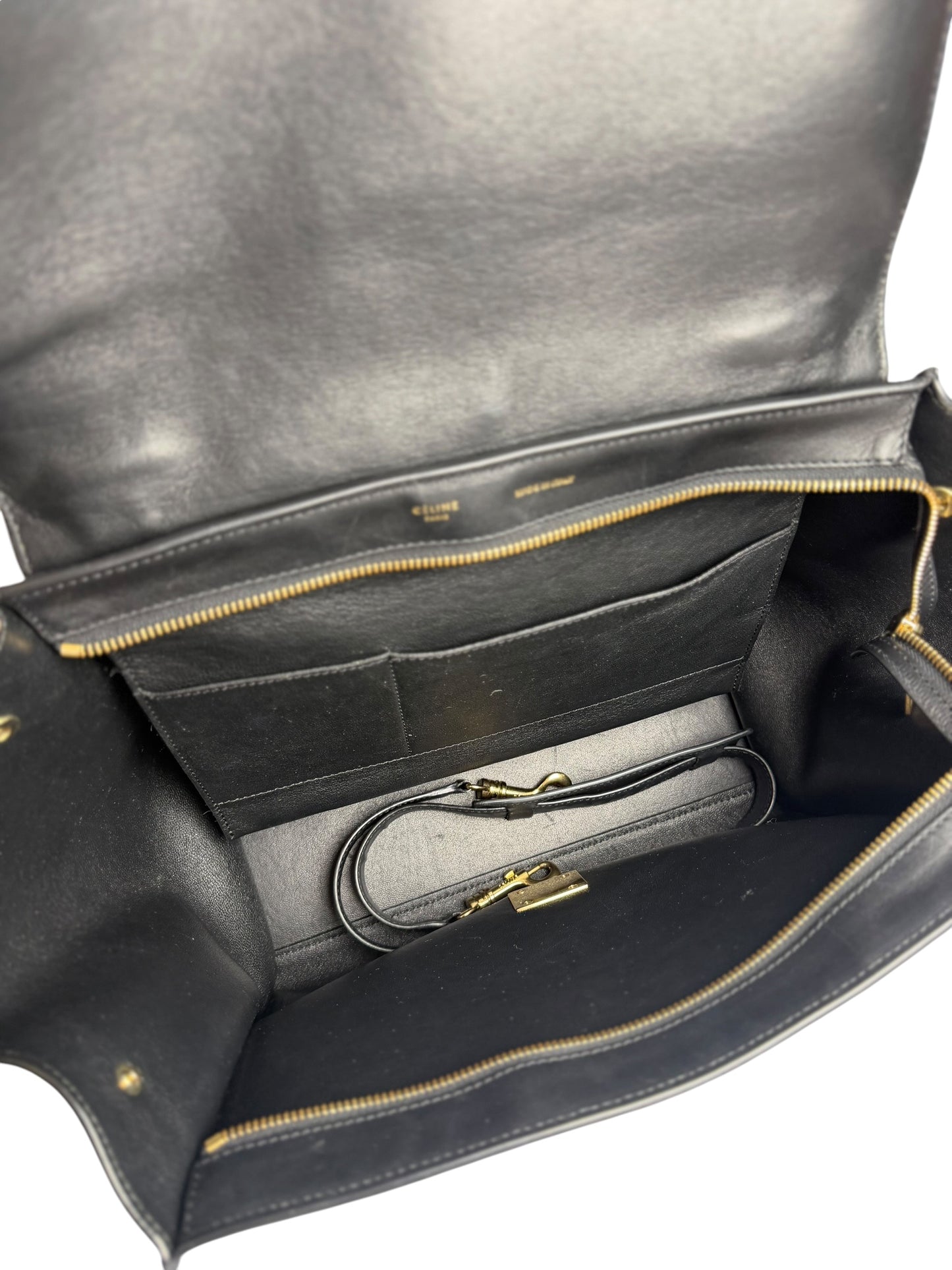 Celine Black Crocodile Embossed Trapeze T8144