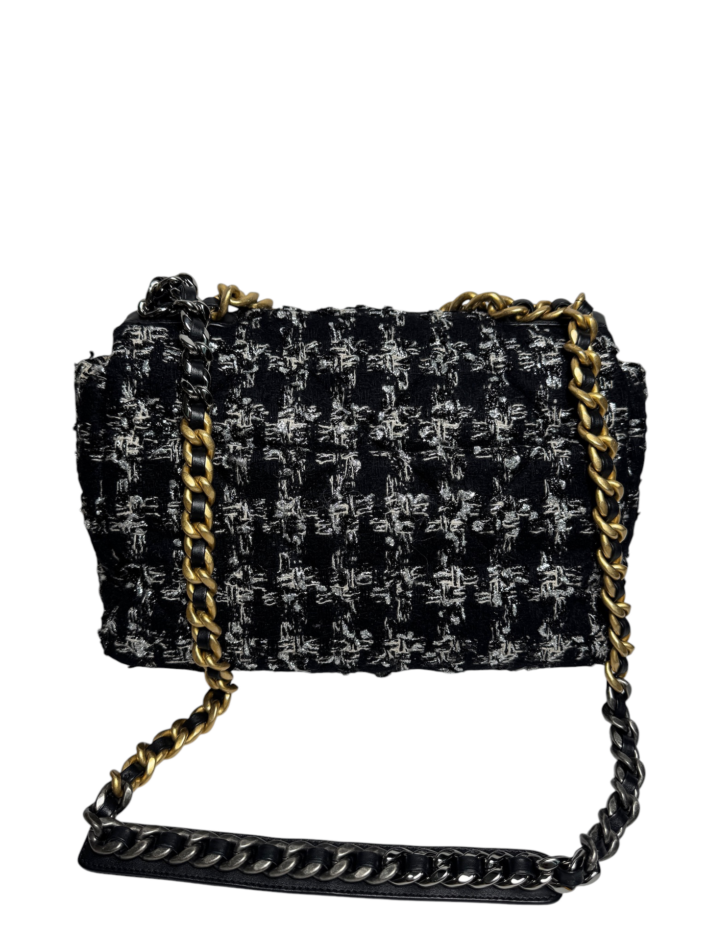 Chanel 19 Tweed Black/White Houndstooth GHW Large