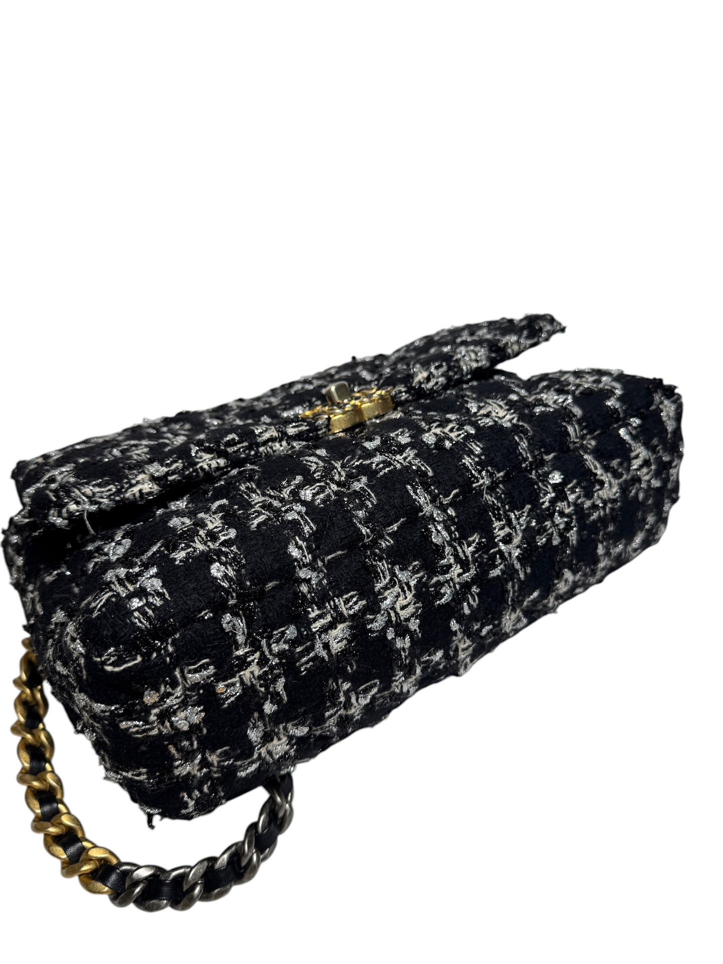 Chanel 19 Tweed Black/White Houndstooth GHW Large