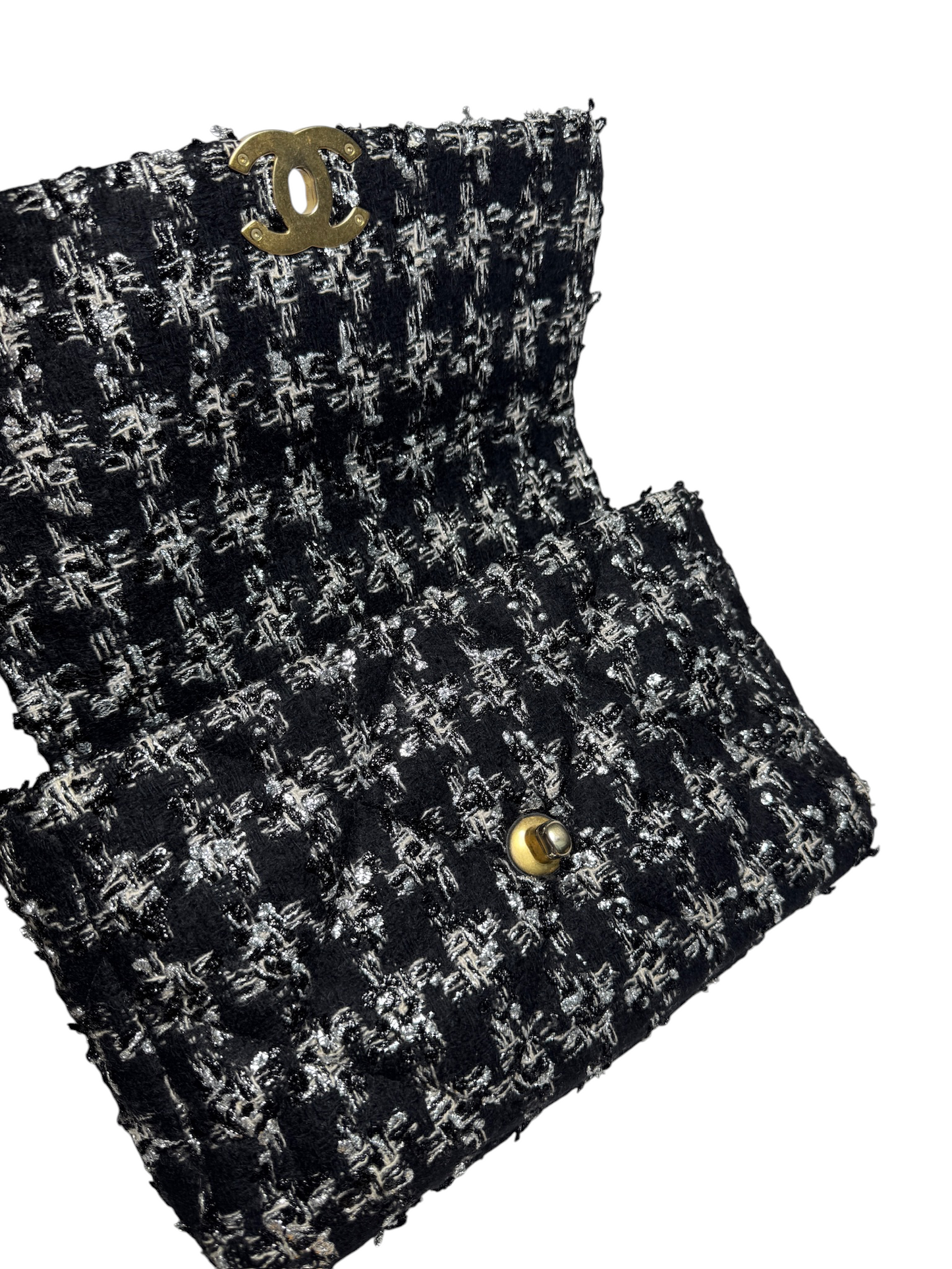 Chanel 19 Tweed Black/White Houndstooth GHW Large