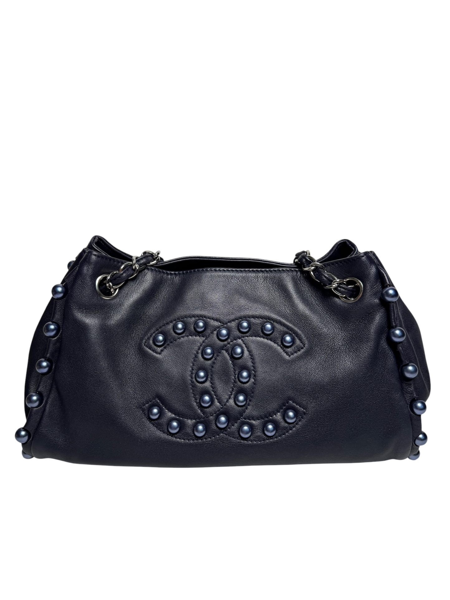 Chanel Smooth Calfskin Black Pearl Shoulder Tote