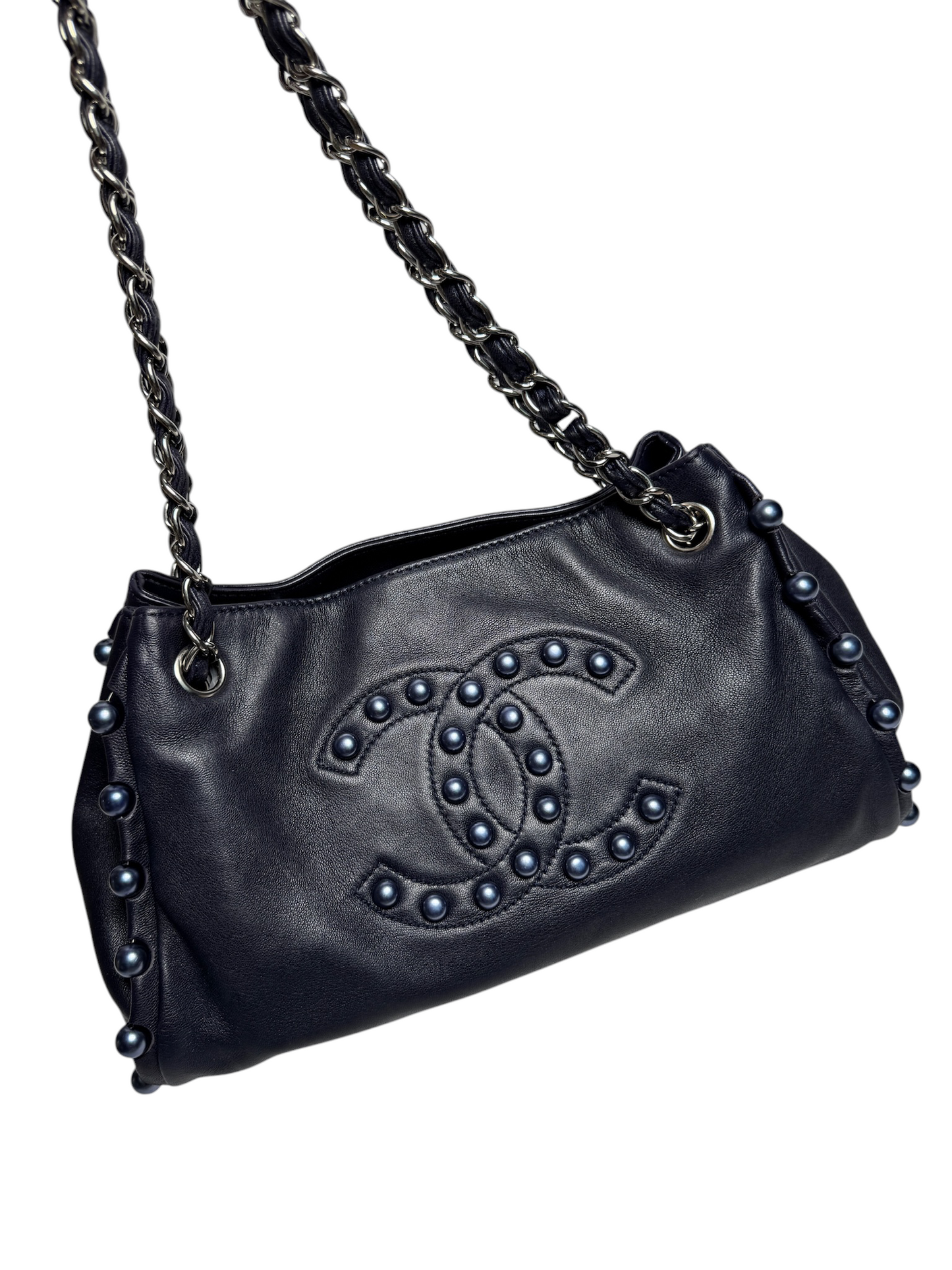 Chanel Smooth Calfskin Black Pearl Shoulder Tote