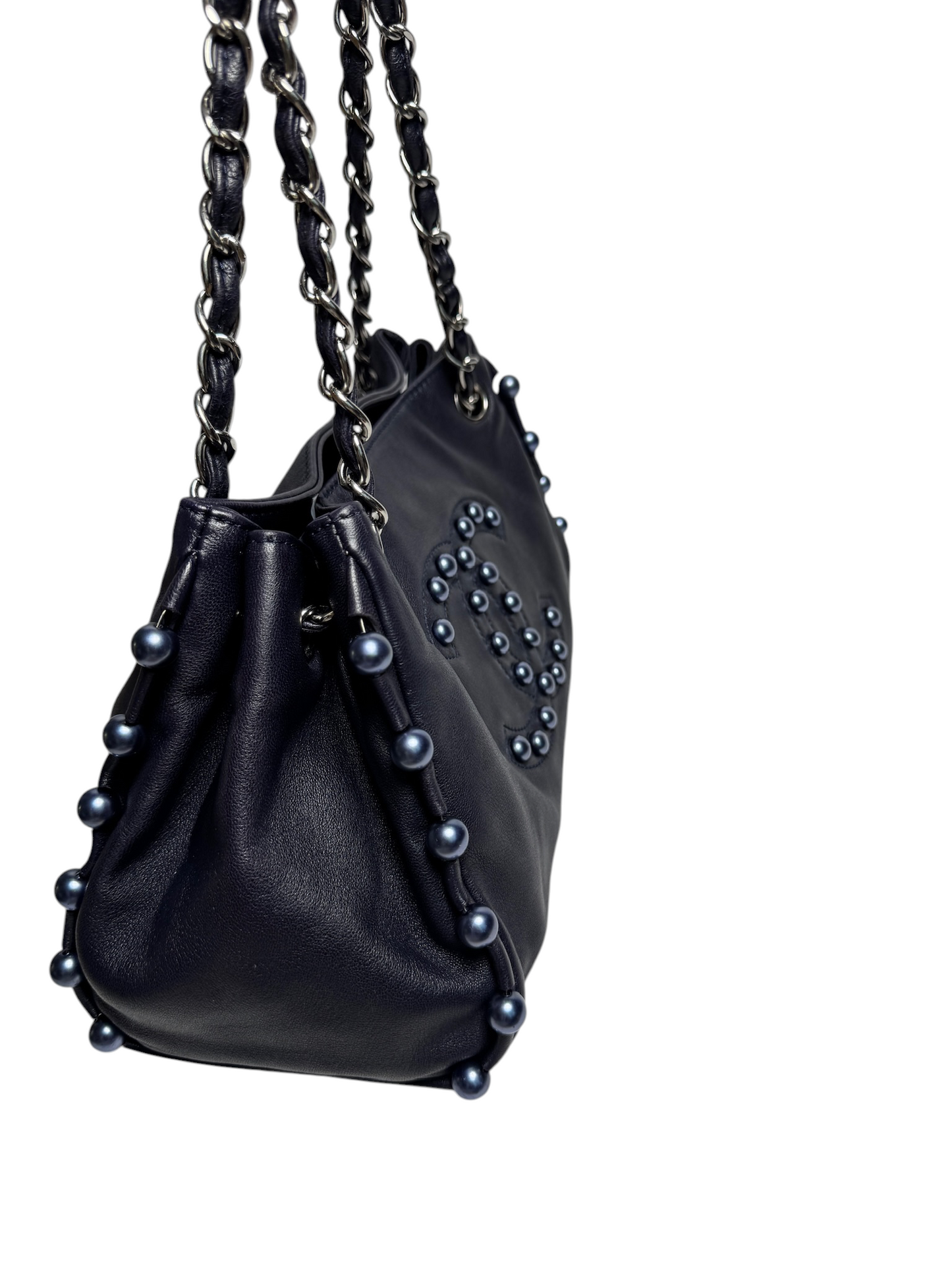 Chanel Smooth Calfskin Black Pearl Shoulder Tote