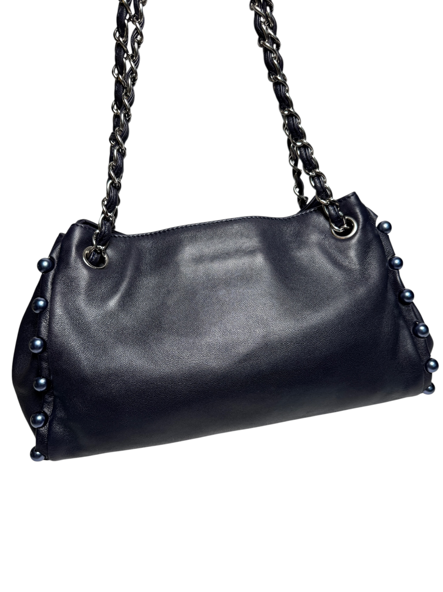 Chanel Smooth Calfskin Black Pearl Shoulder Tote