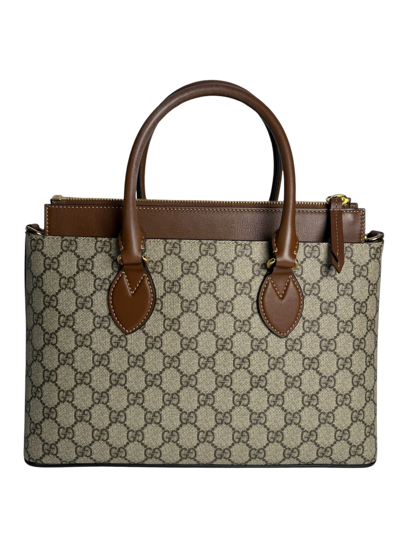 Gucci Brown Monogram Zip Tote T6706
