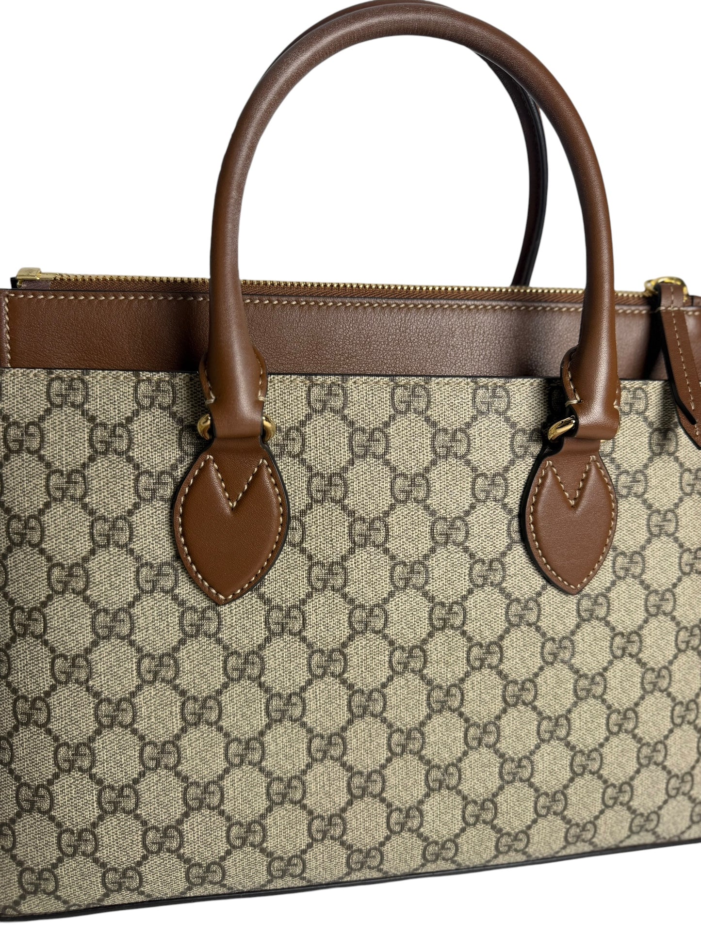 Gucci Brown Monogram Zip Tote T6706
