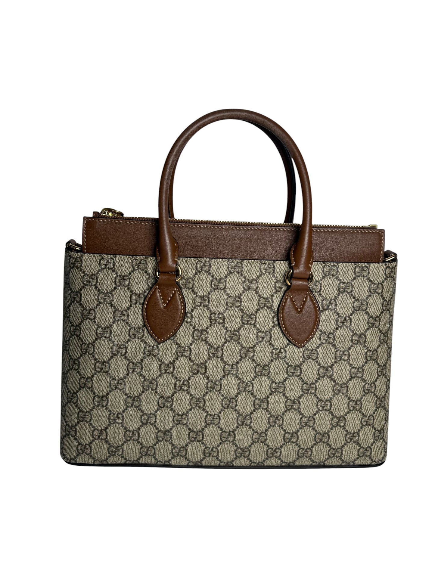 Gucci Brown Monogram Zip Tote T6706