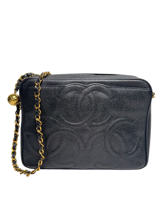 Chanel Black Caviar Vintage Camera Bag Crossbody 24k GHW T8021
