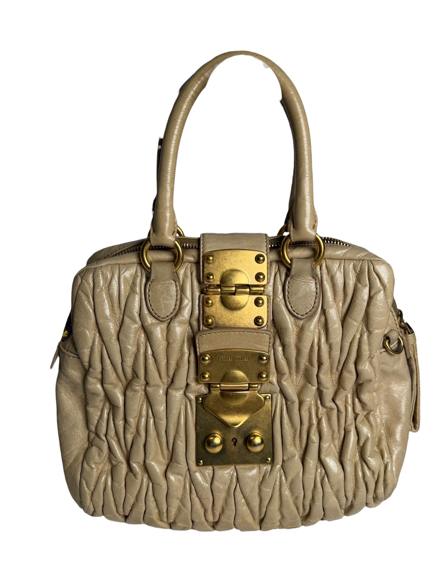Miu Miu Beige Pleated Buckle Tote T5013