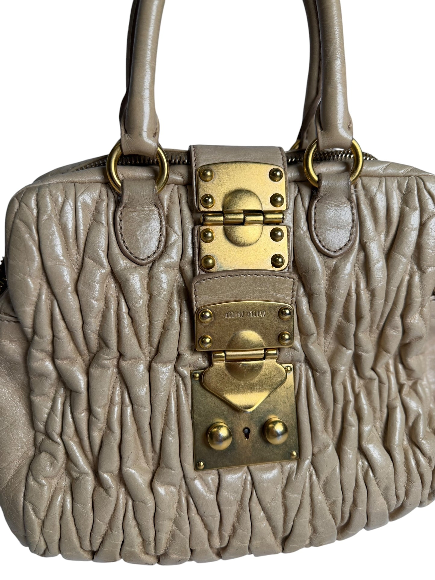 Miu Miu Beige Pleated Buckle Tote T5013