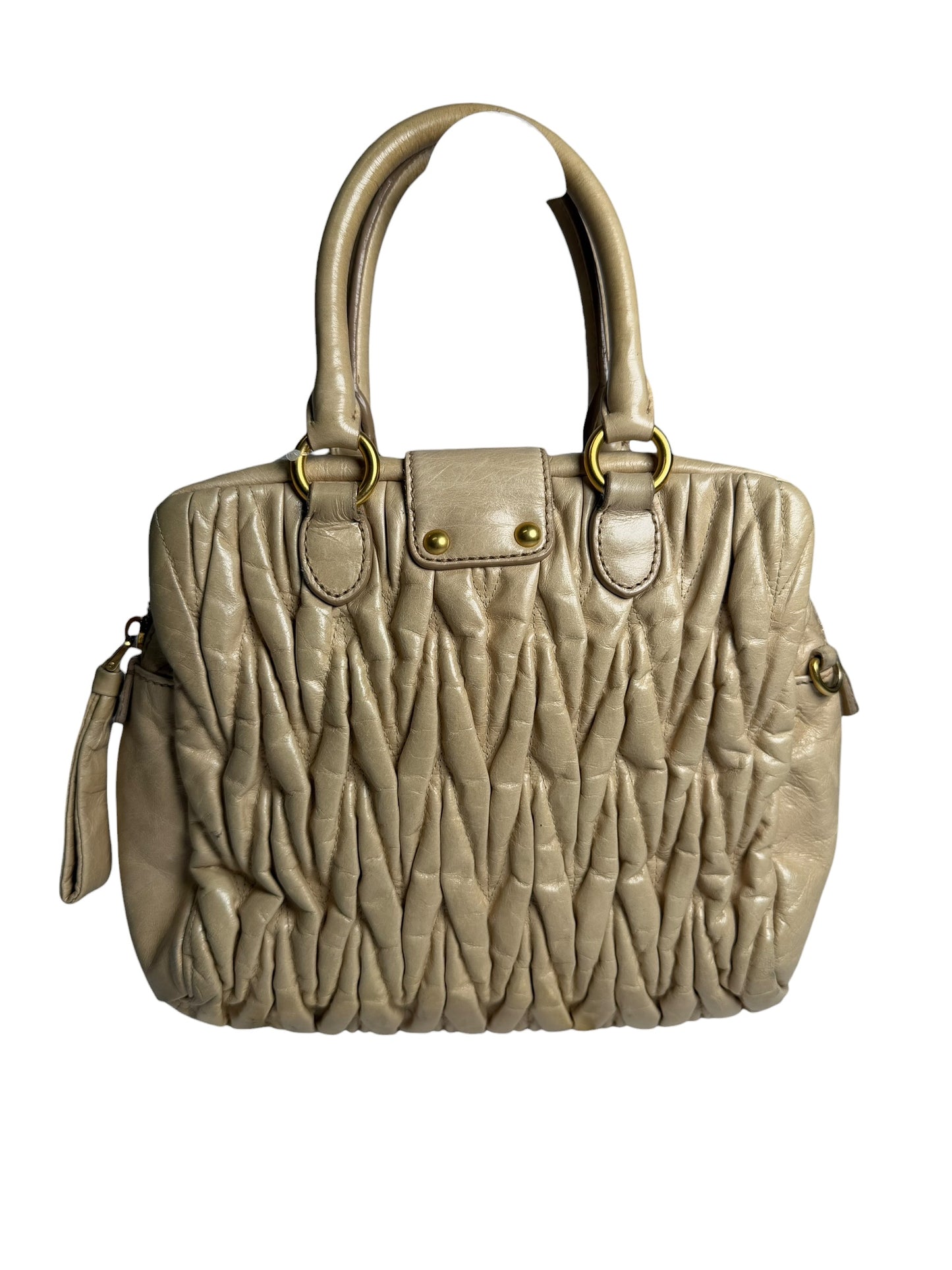 Miu Miu Beige Pleated Buckle Tote T5013