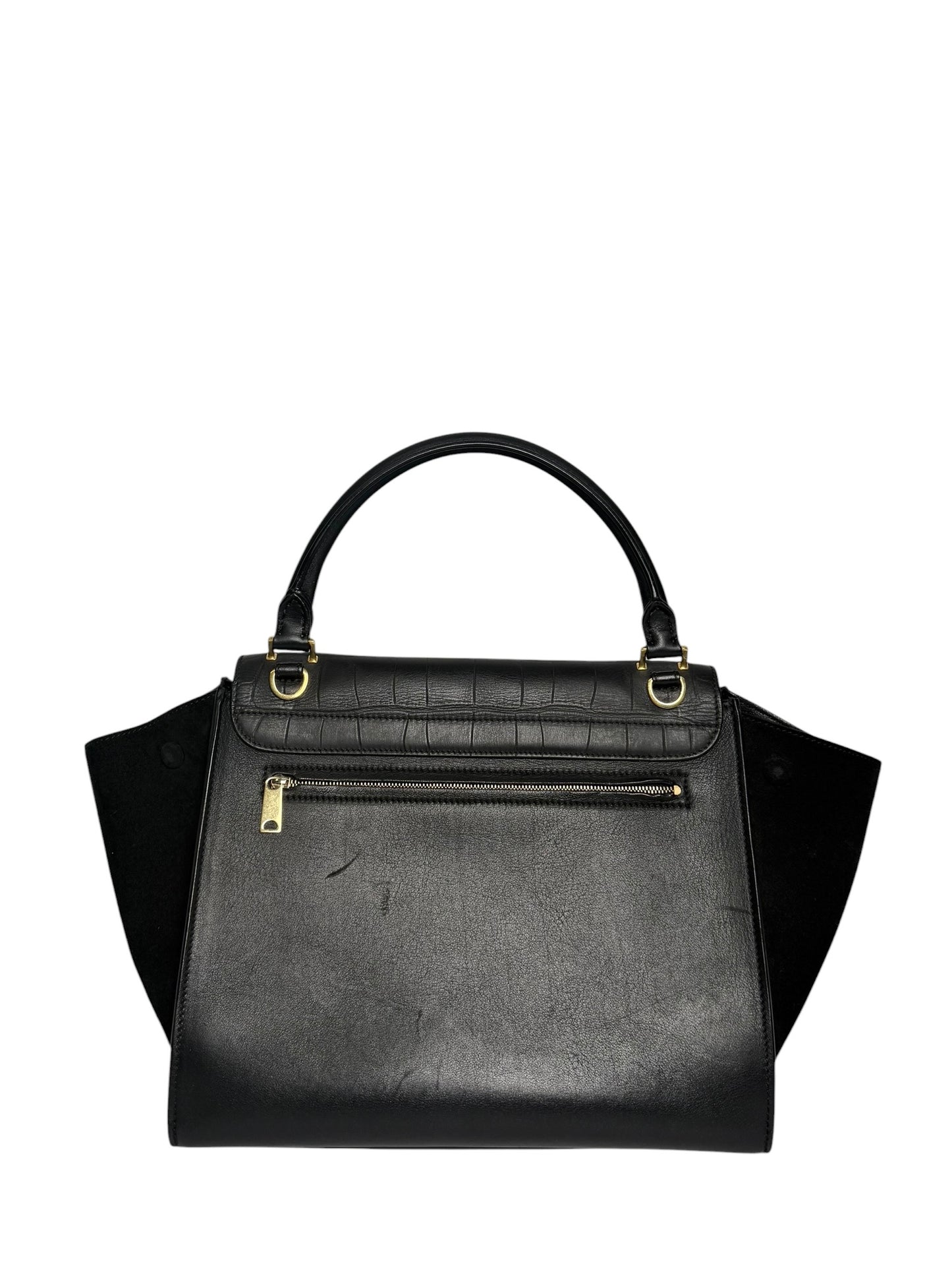 Celine Black Croc Embossed Medium Trapeze With Suede