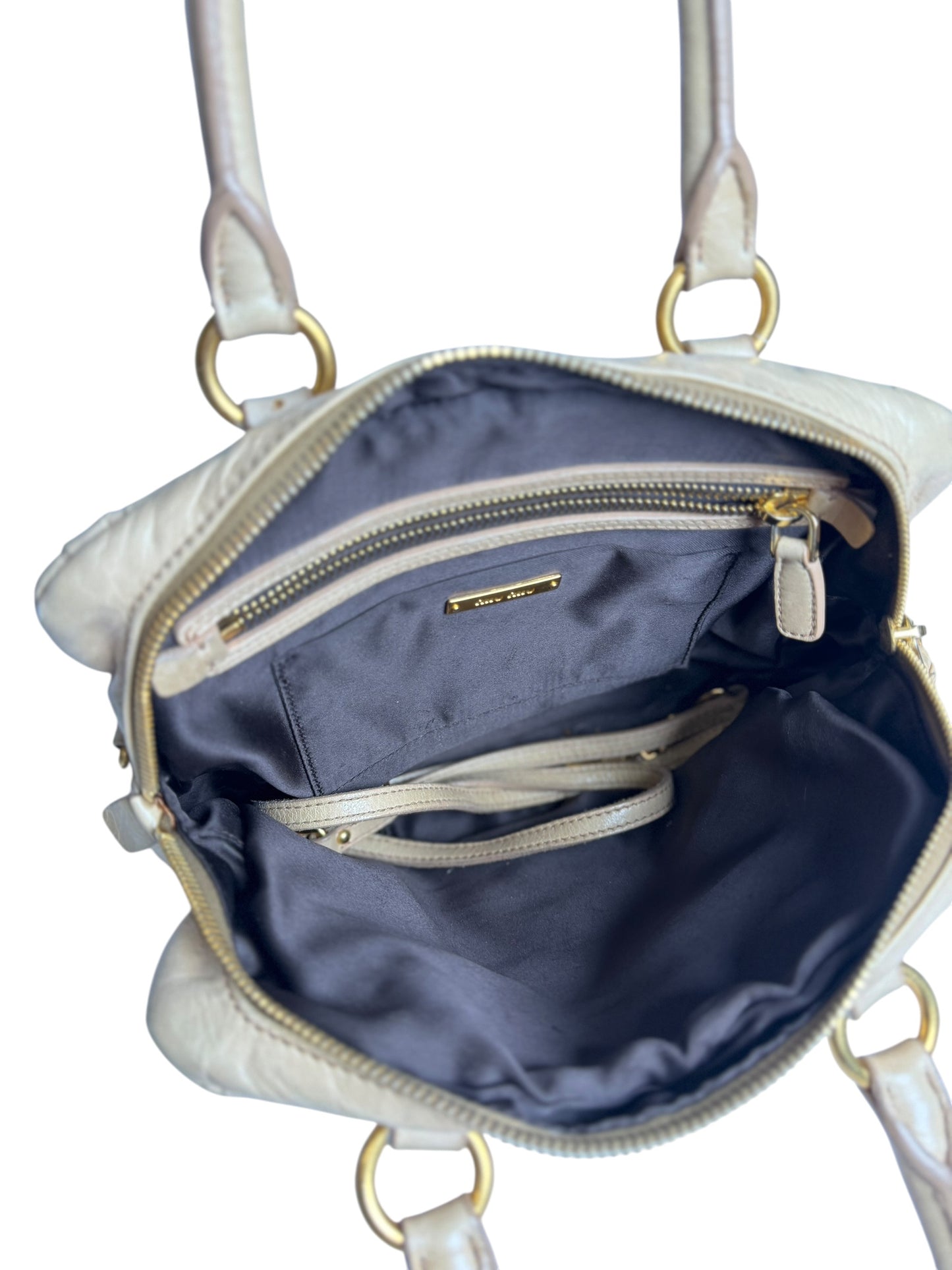 Miu Miu Beige Pleated Buckle Tote T5013