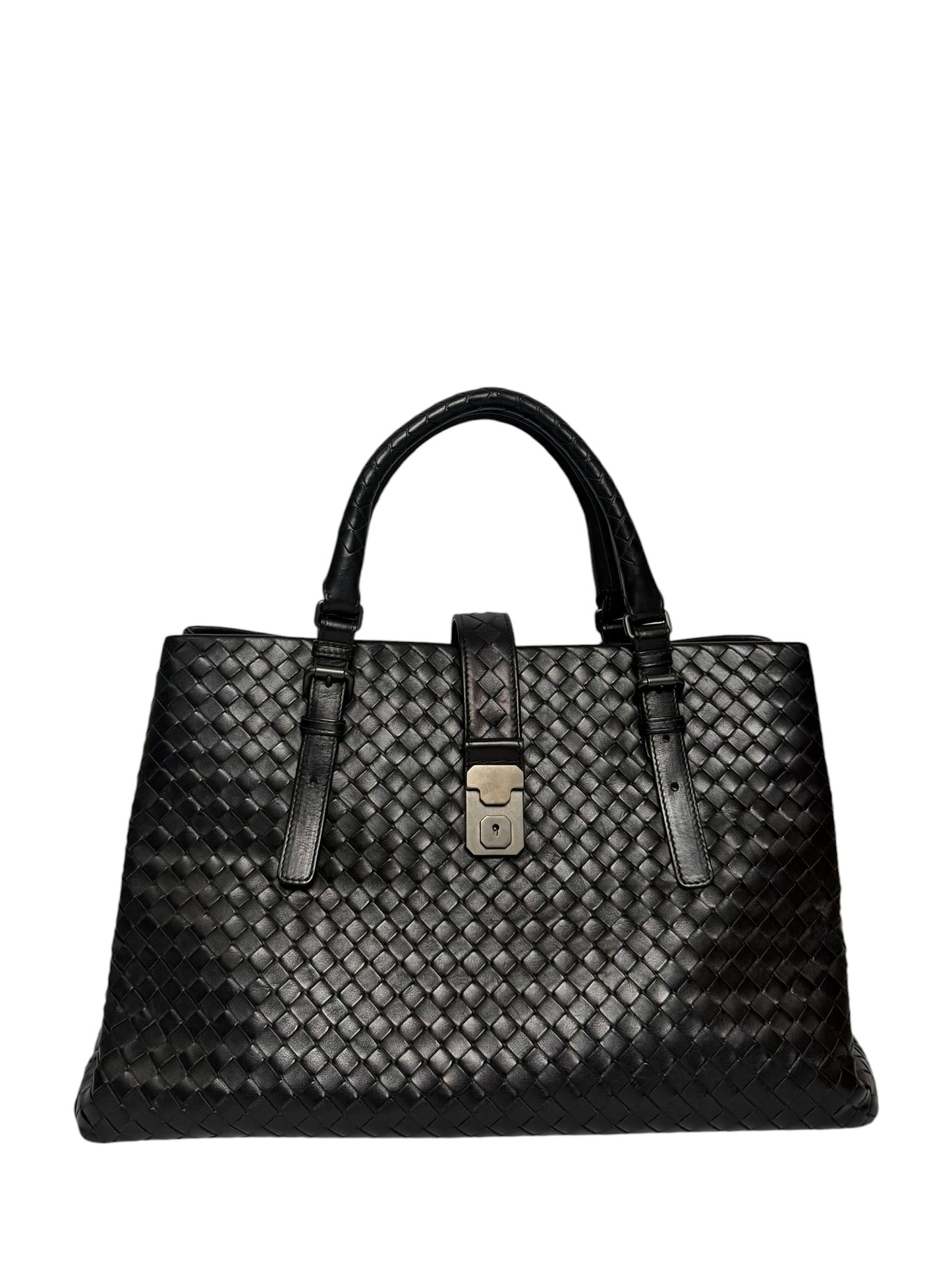 Bottega Veneta Black Woven Roma Intrecciato Nappa Medium Tote