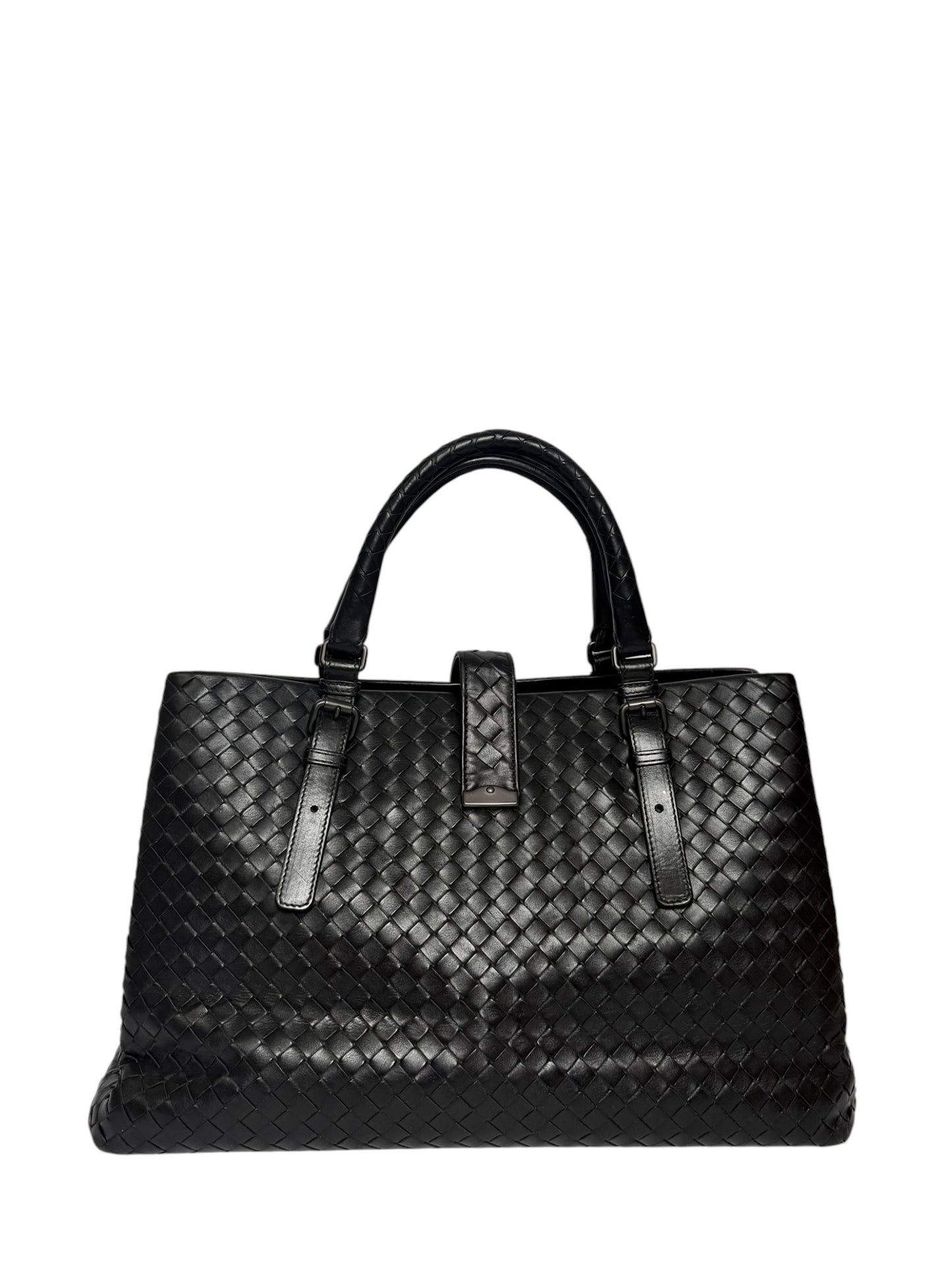 Bottega Veneta Black Woven Roma Intrecciato Nappa Medium Tote