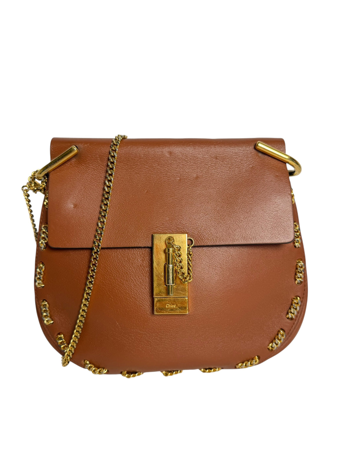 Chloe Brown Leather Drew Chain Bag T8355
