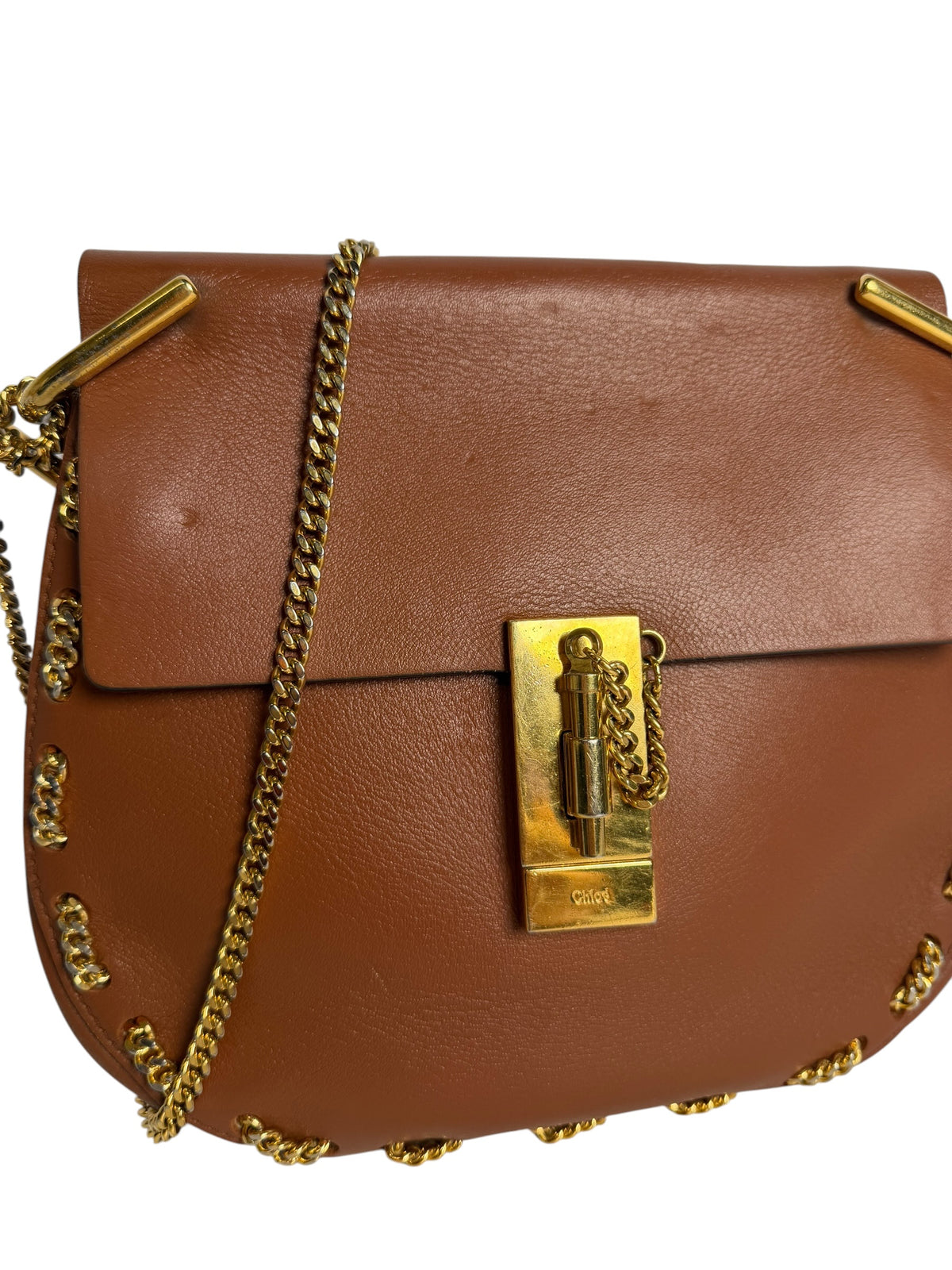 Chloe Brown Leather Drew Chain Bag T8355