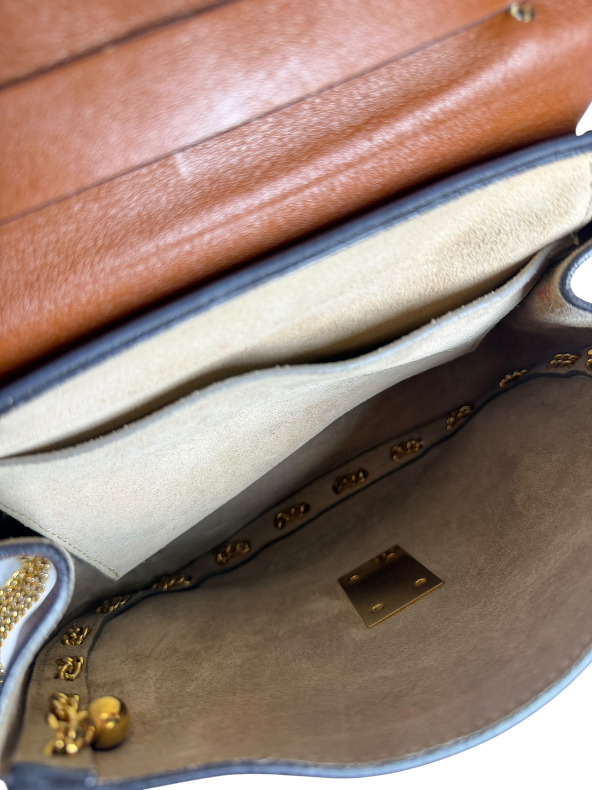 Chloe Brown Leather Drew Chain Bag T8355