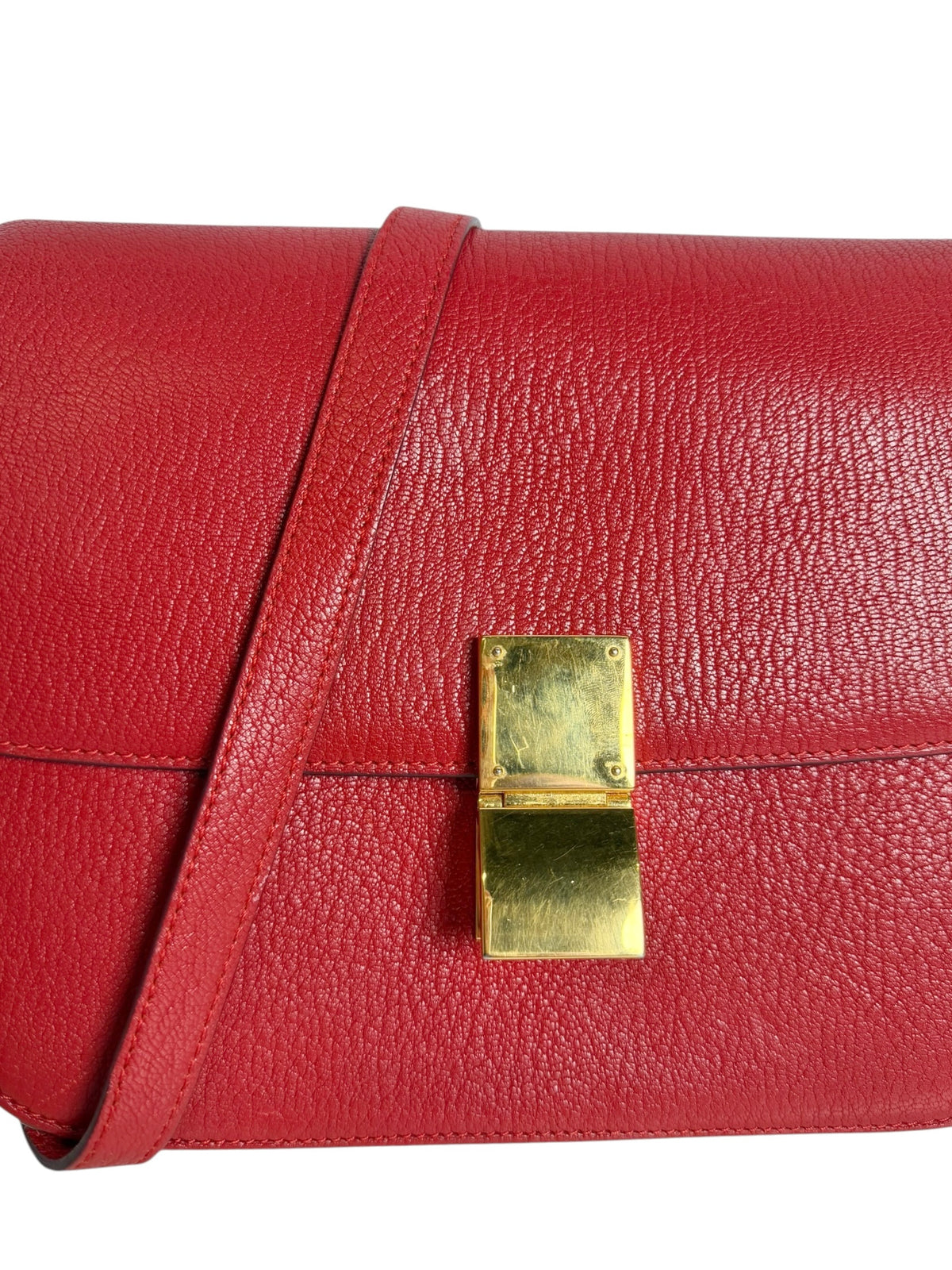 Celine Medium Classic Box Bag Red Pebbled Calfskin T7828