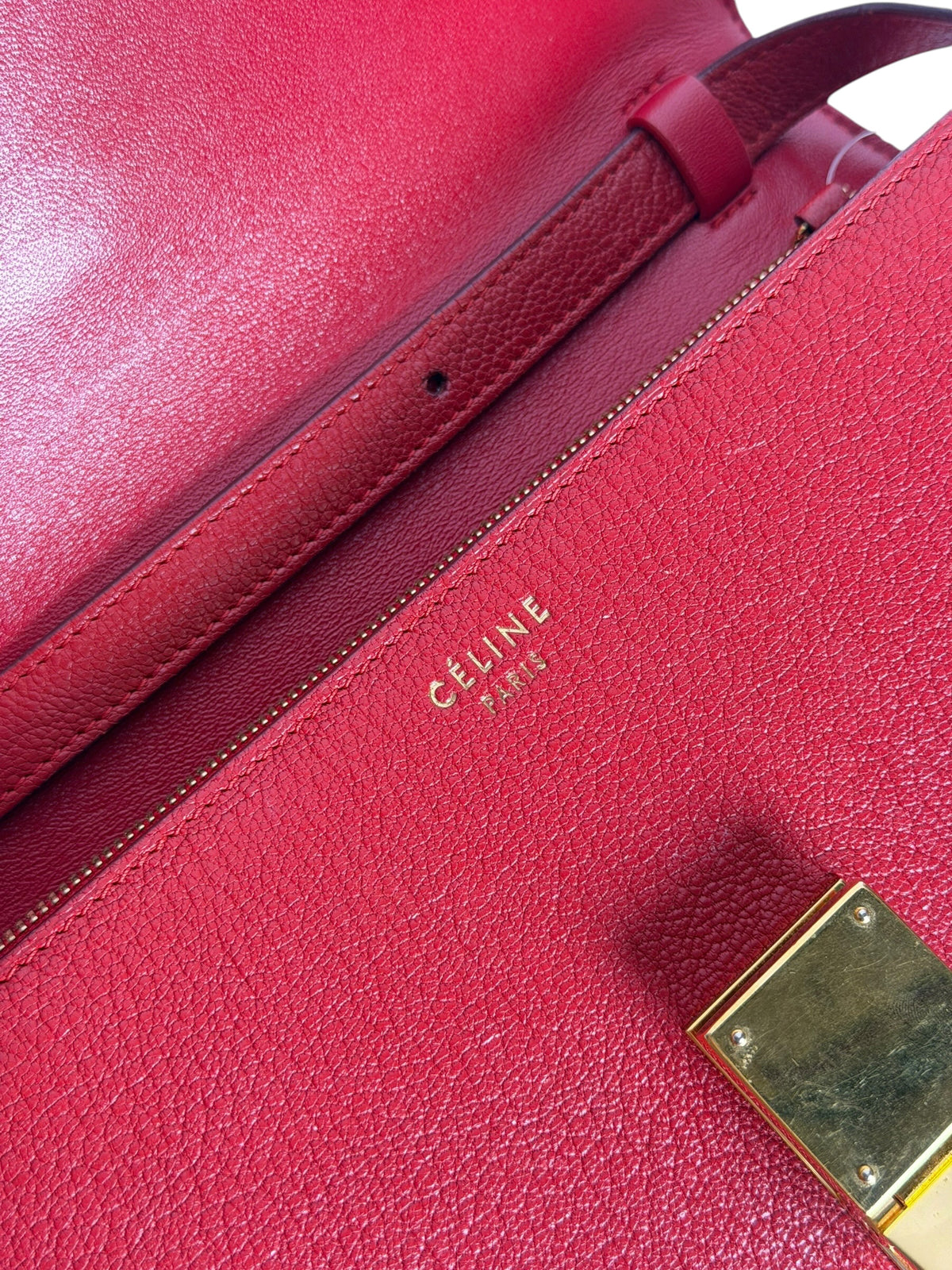 Celine Medium Classic Box Bag Red Pebbled Calfskin T7828