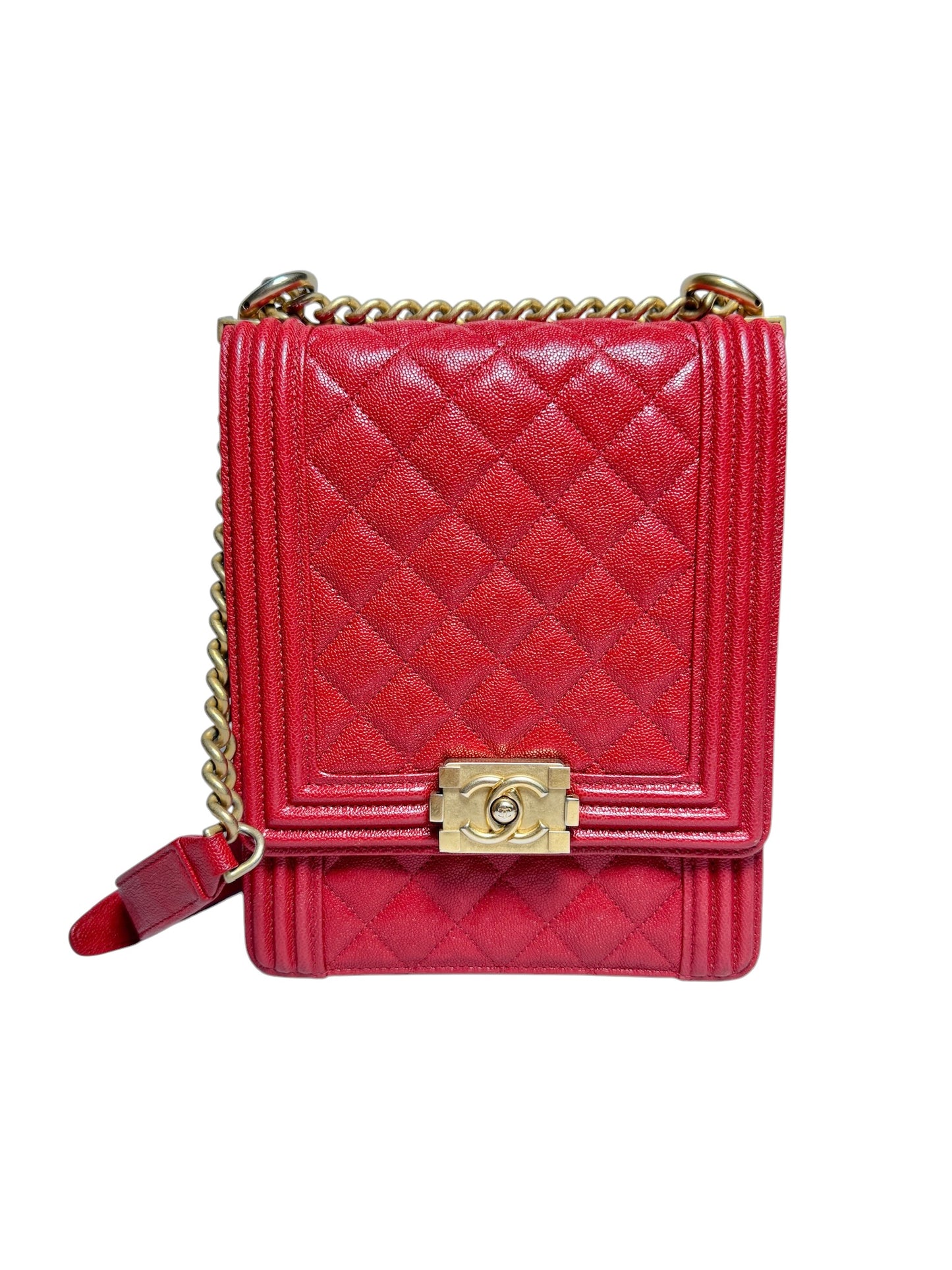 Chanel Red Caviar North South Boy Crossbody GHW