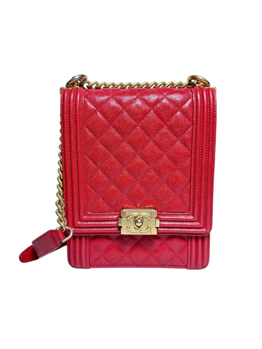Chanel Red Caviar North South Boy Crossbody GHW T8025